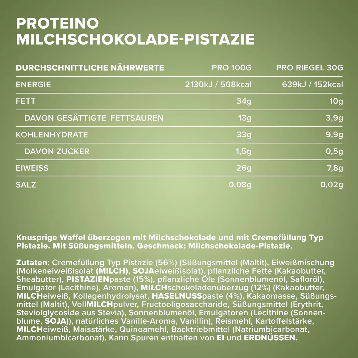 Proteino (12x30g) - Milk Chocolate Pistachio – Bild 4
