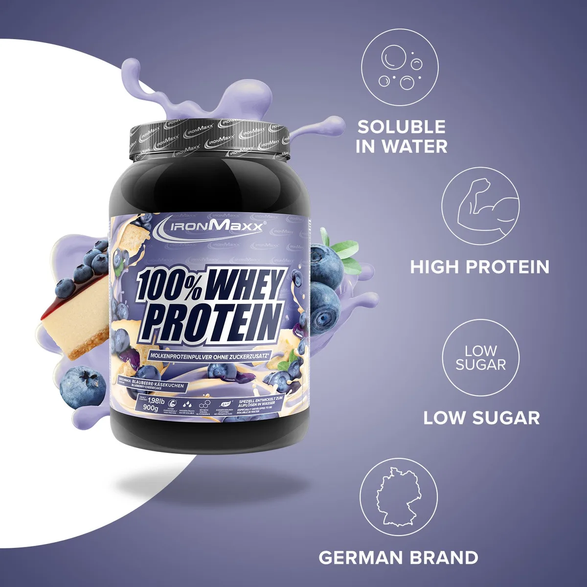 100% Whey Protein (900g) - Blueberry Cheesecake – Bild 7