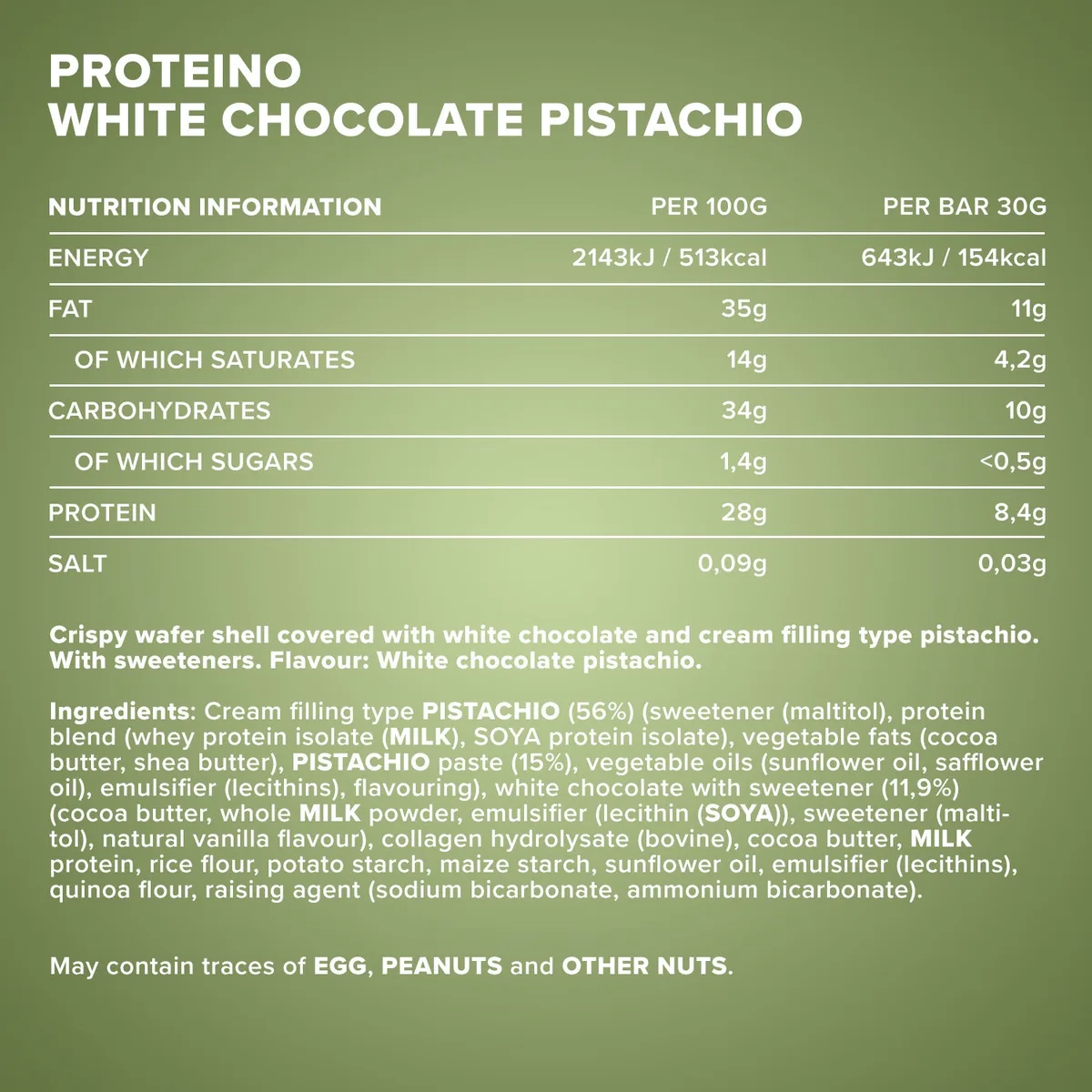 Proteino (12x30g) - White Chocolate Pistachio – Bild 4