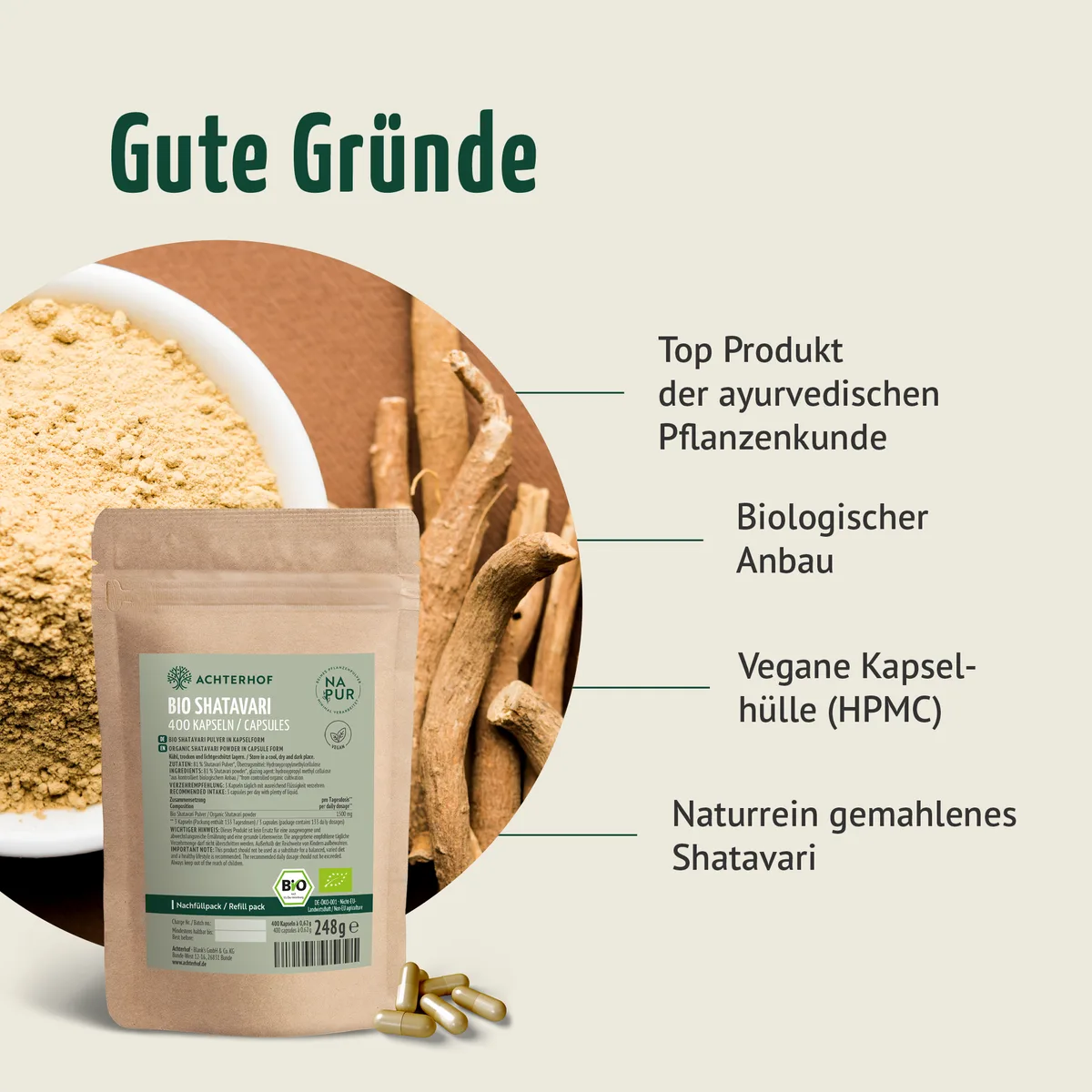 Bio Shatavari Kapseln Nachfüllpack (400 Kapseln) – Bild 3