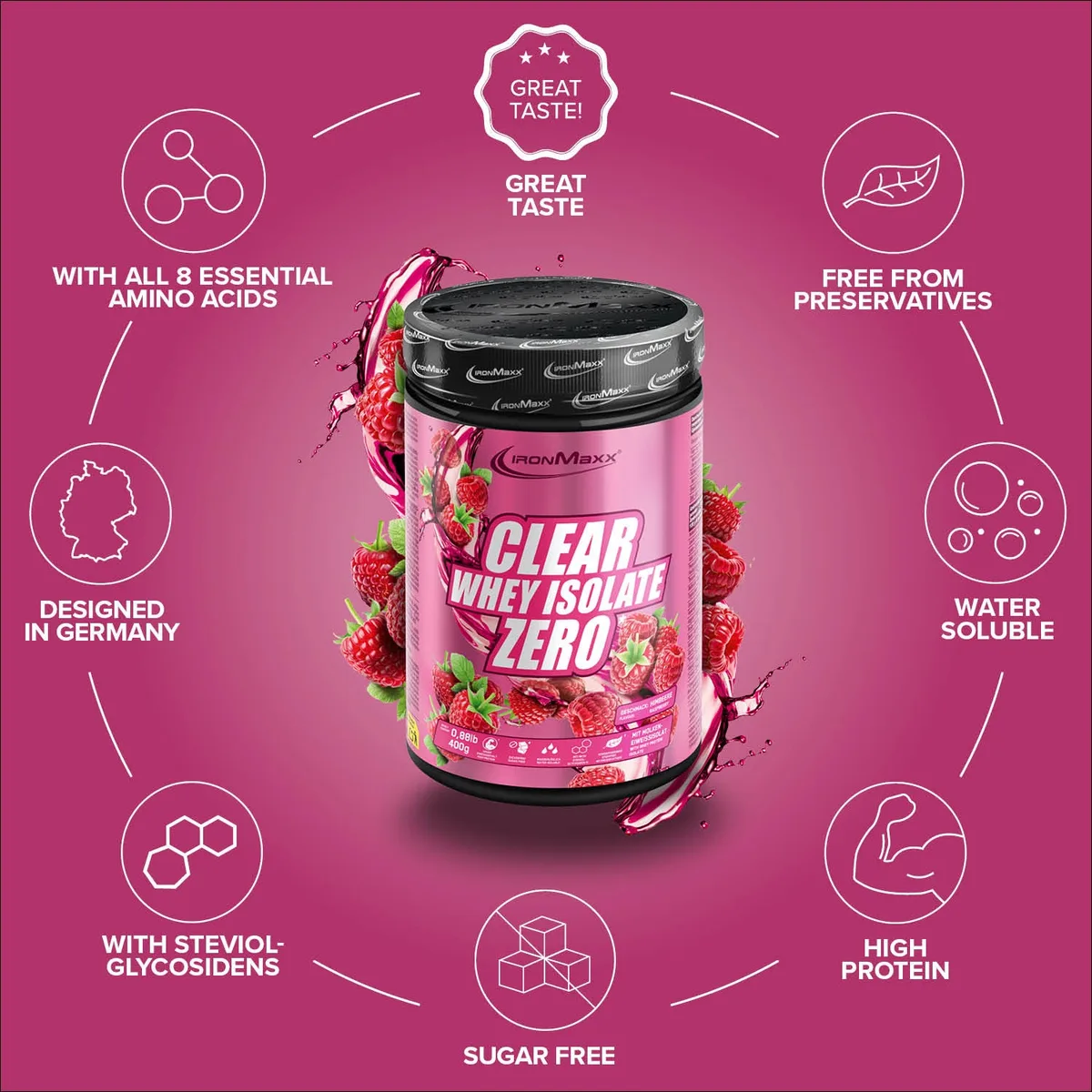 Clear Whey Isolate ZERO (400g) - Raspberry – Bild 3