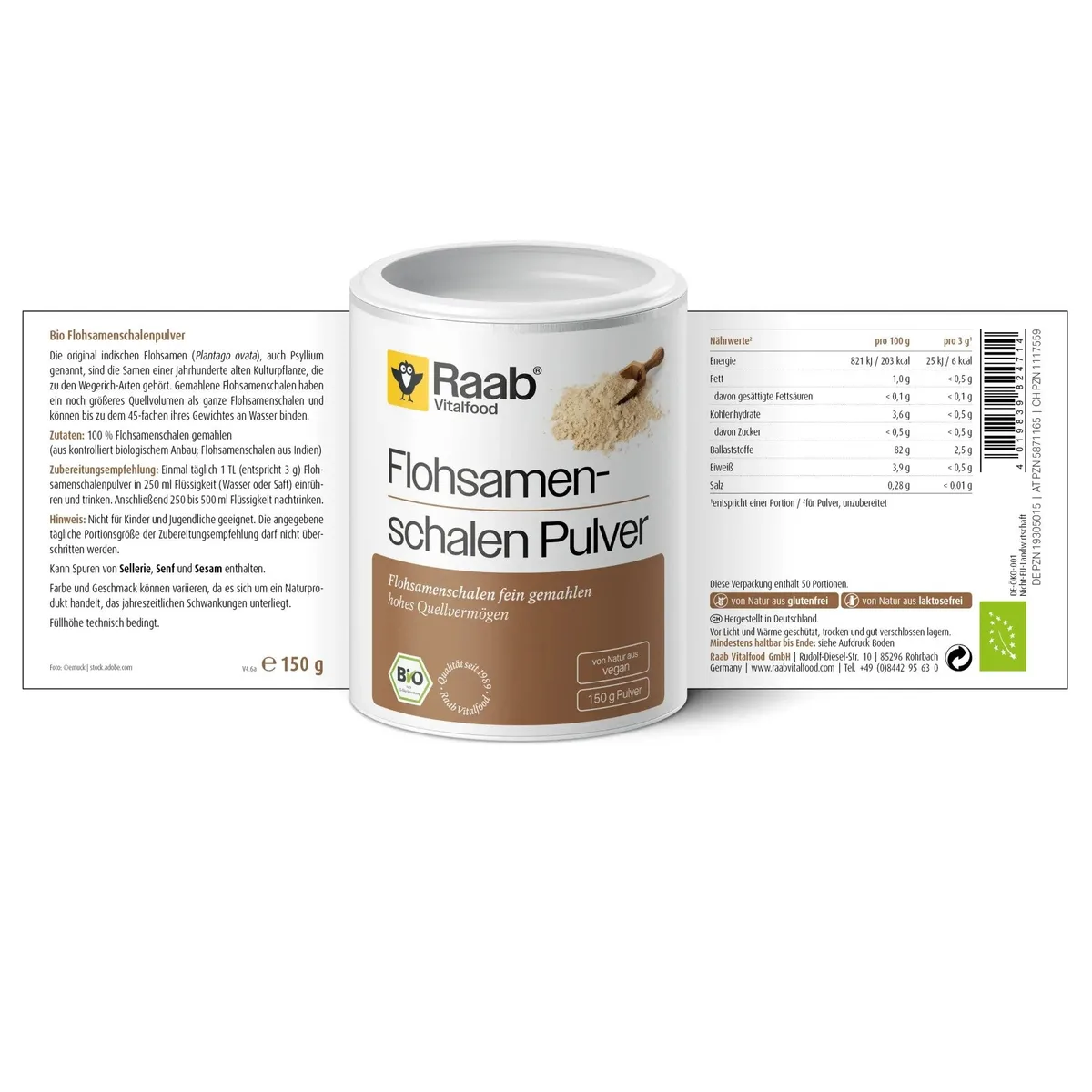Bio Flohsamenschalenpulver (150g) – Bild 2