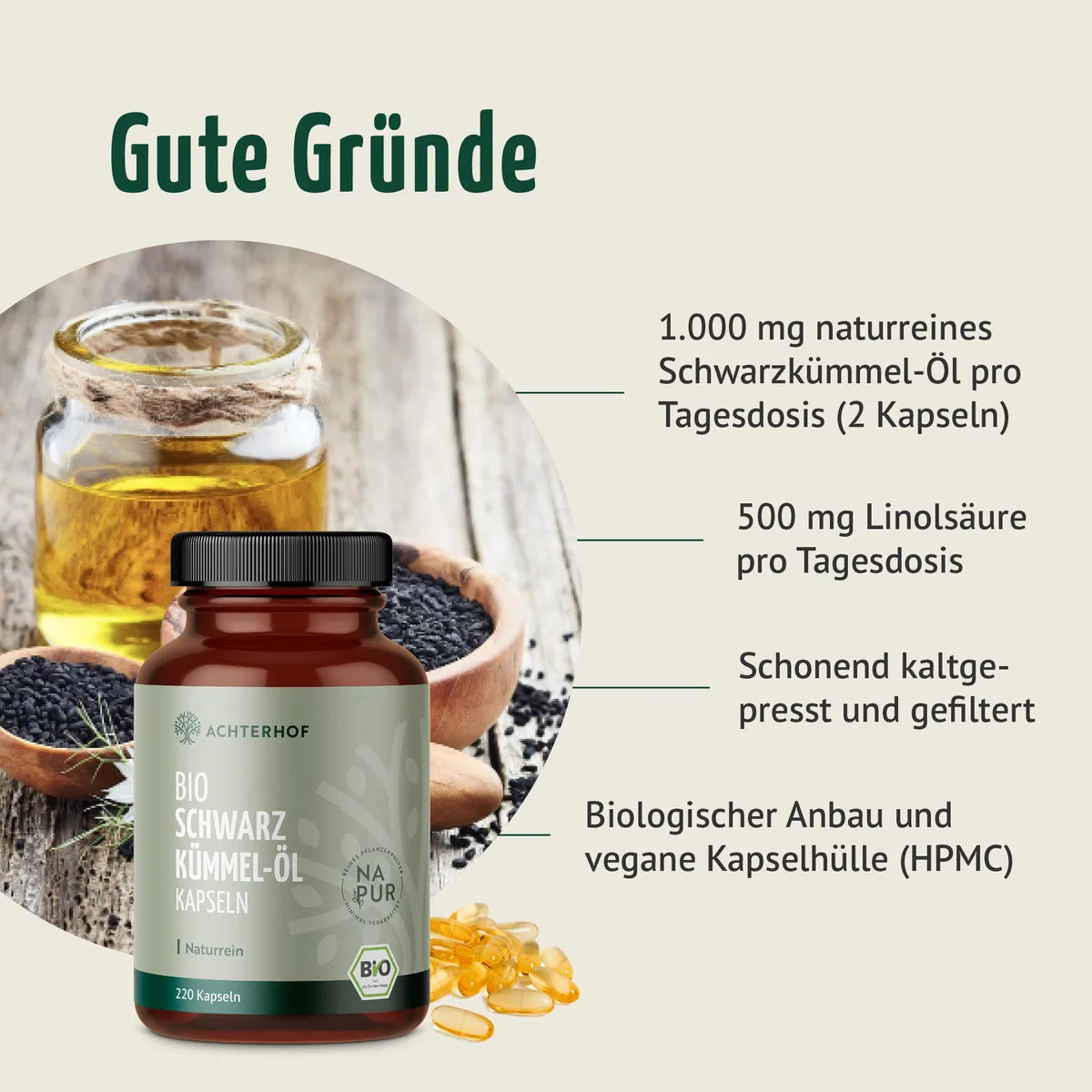 Bio Schwarzkümmel-Öl Kapseln (220 Kapseln) – Bild 4