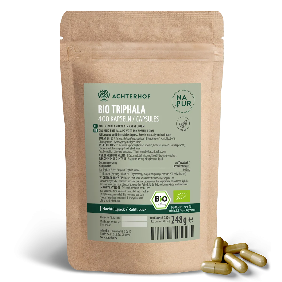 Bio Triphala Kapseln Nachfüllpack (400 Kapseln)