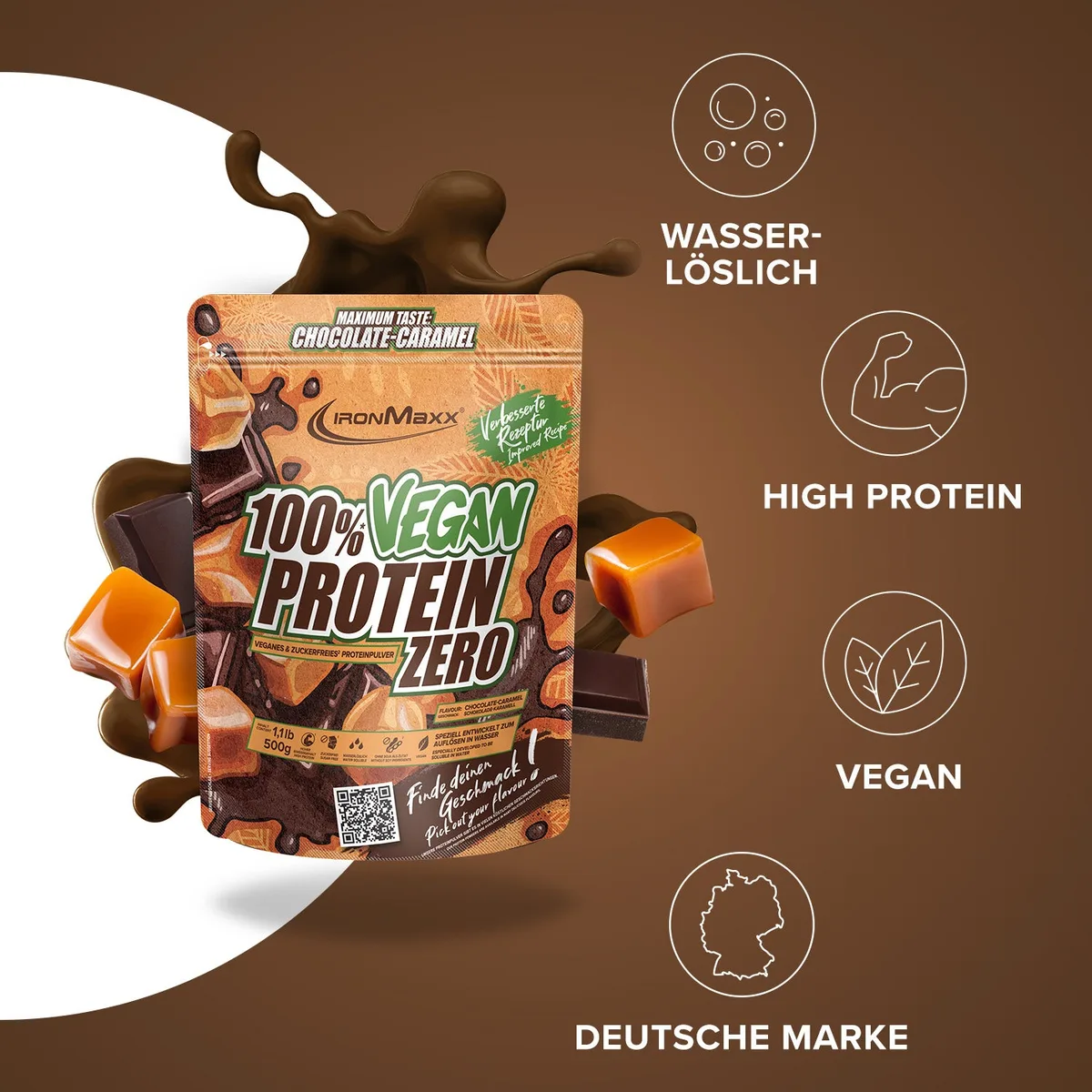 100% Vegan Protein Zero (500g) - Chocolate Caramel – Bild 2