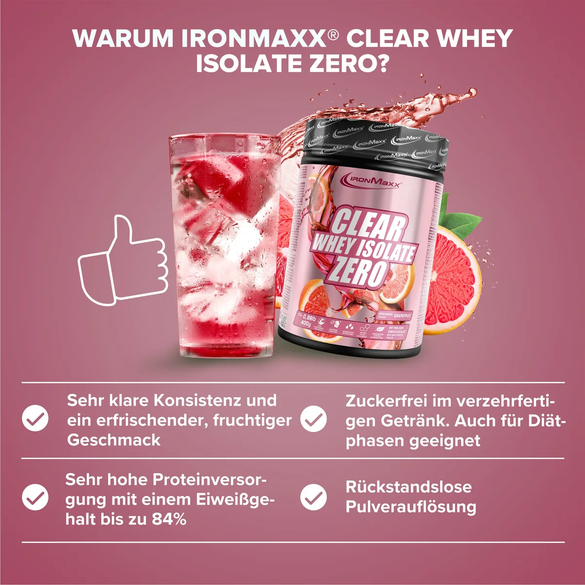 Clear Whey Isolate ZERO (400g) - Grapefruit – Bild 8