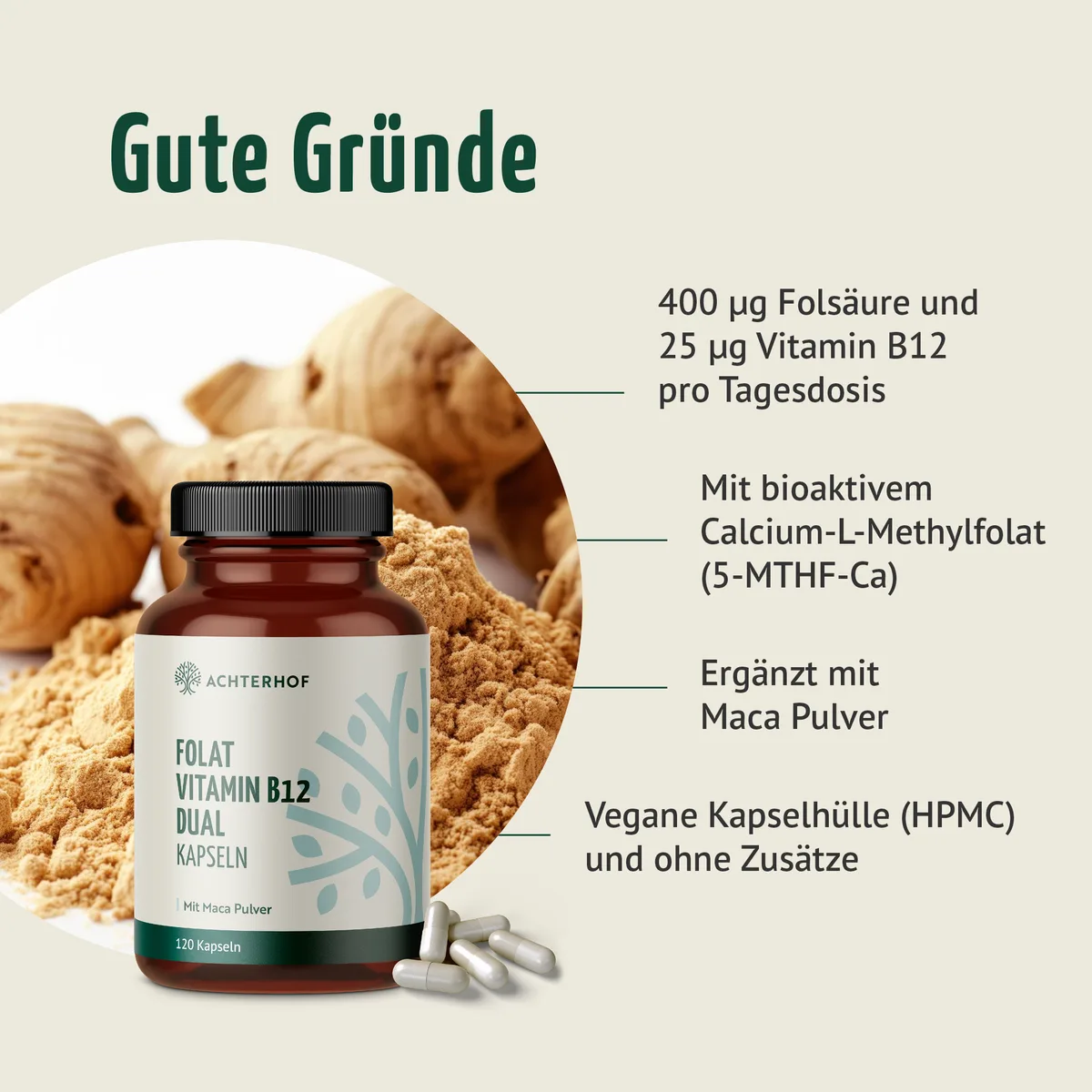 Folat Vitamin B12 Dual Kapseln (120 Kapseln) – Bild 2