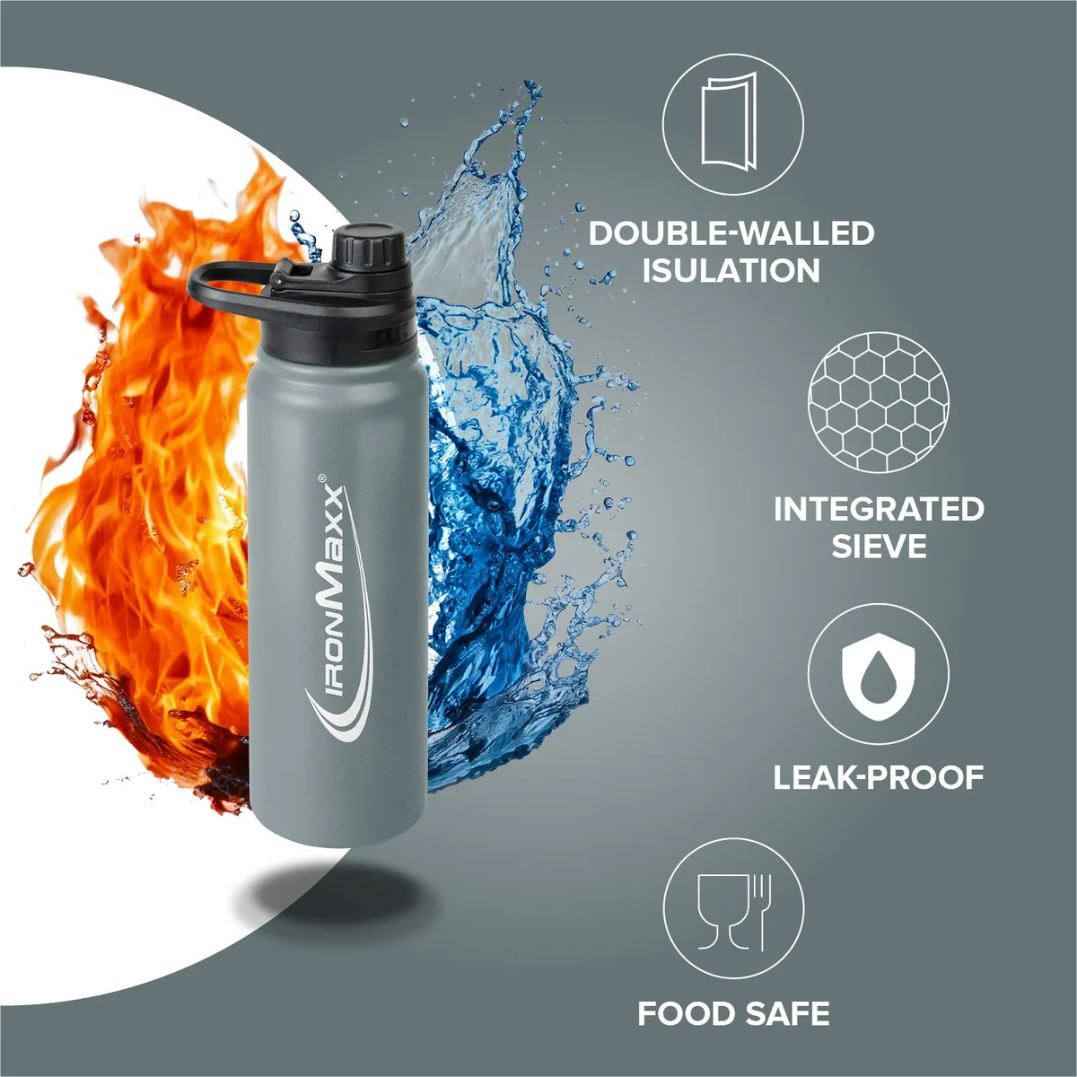 Hot & Cold Bottle Insulated Steel (800ml) - Ash Grey – Bild 7