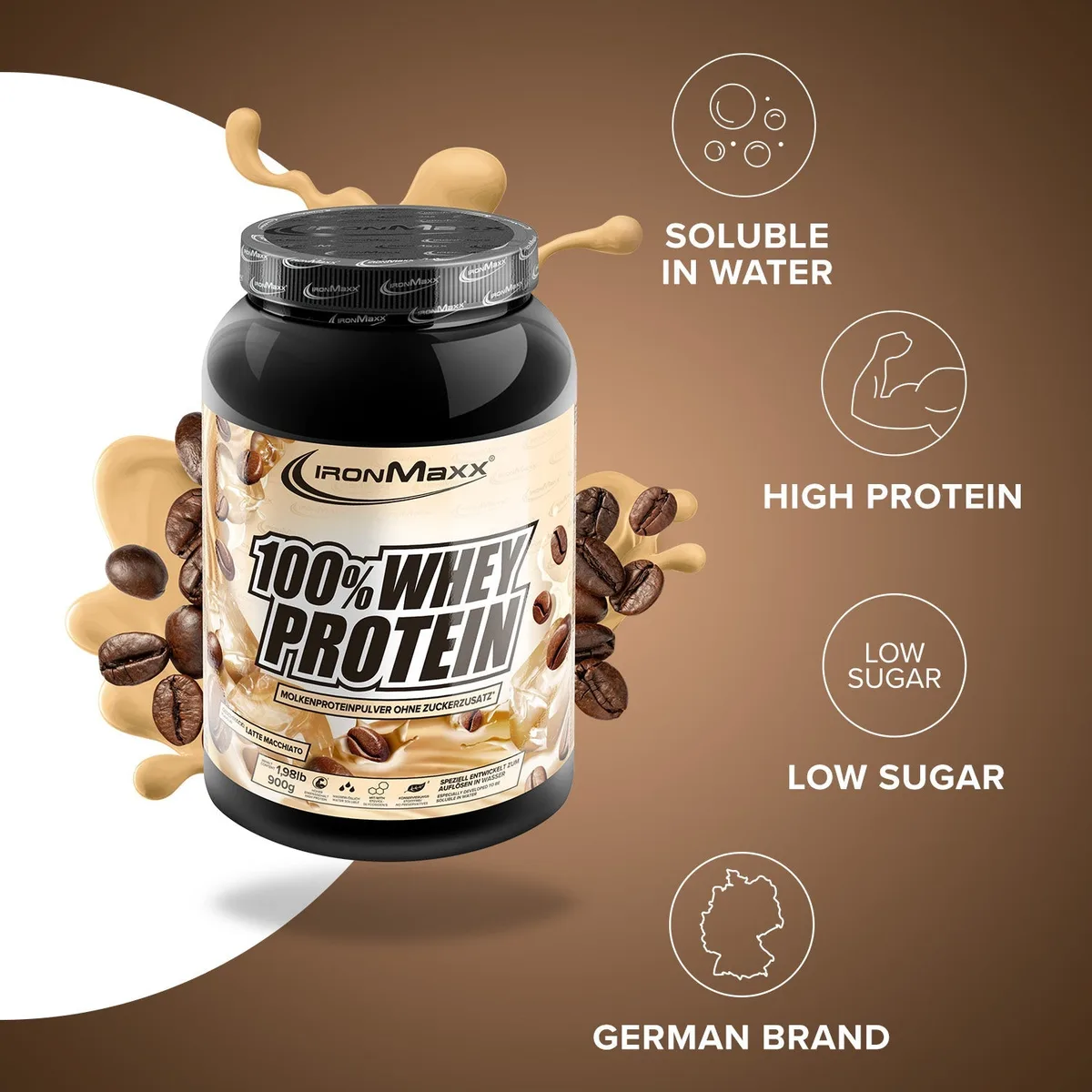 100% Whey Protein (900g) - Latte Macchiato – Bild 2