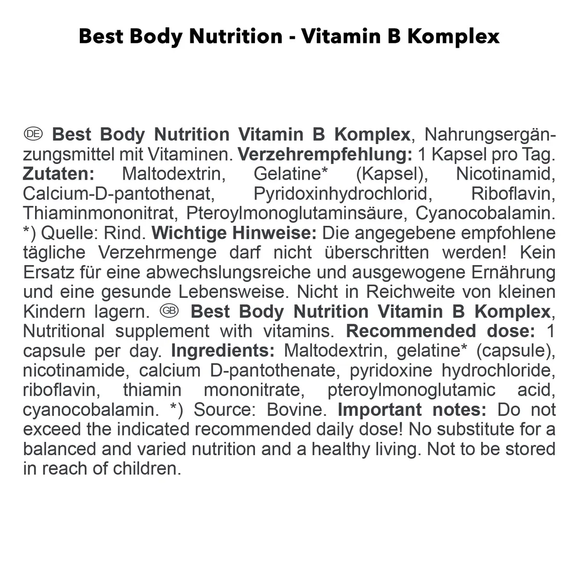 Vitamin B Komplex (100 Kapseln) – Bild 2