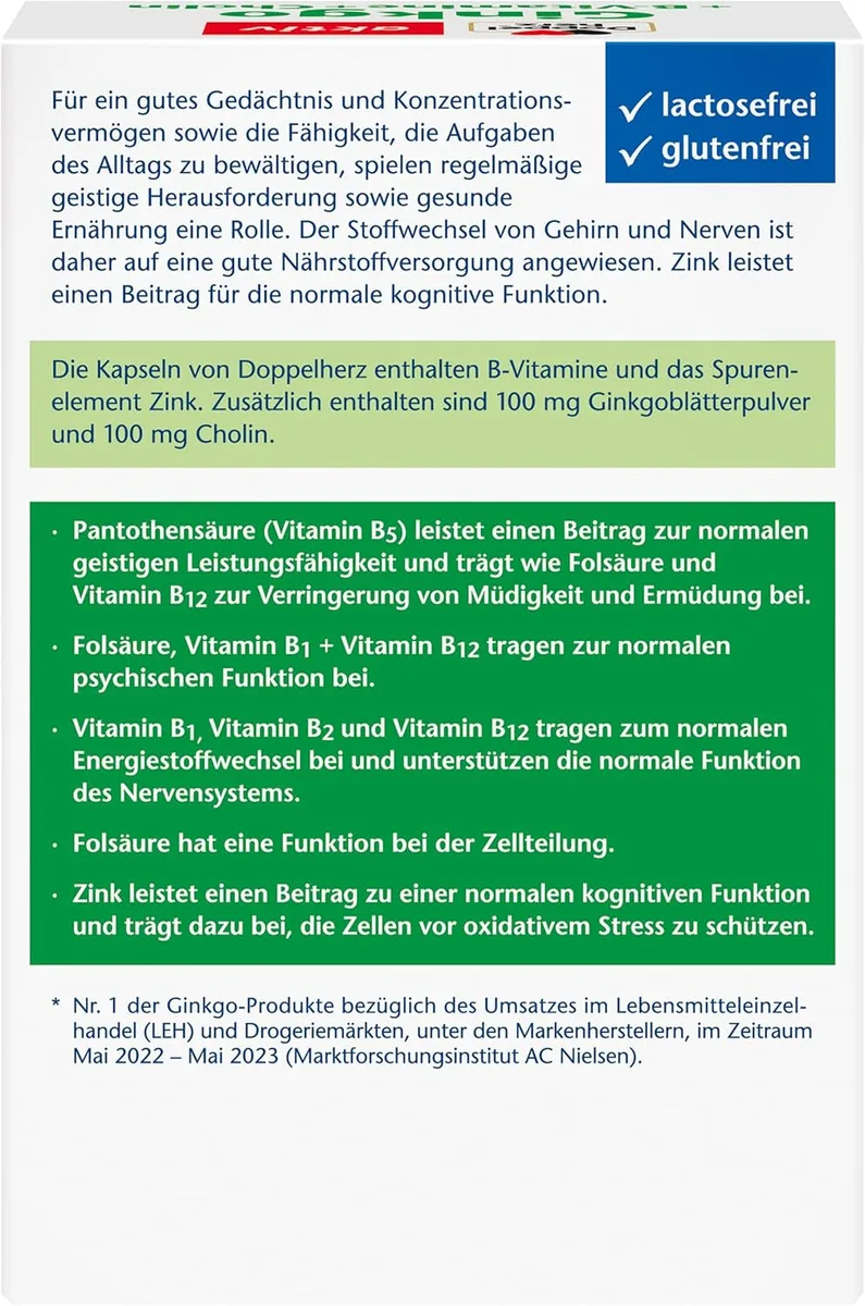 Ginkgo + Vitamin B + Cholin (40 Kapseln) – Bild 4