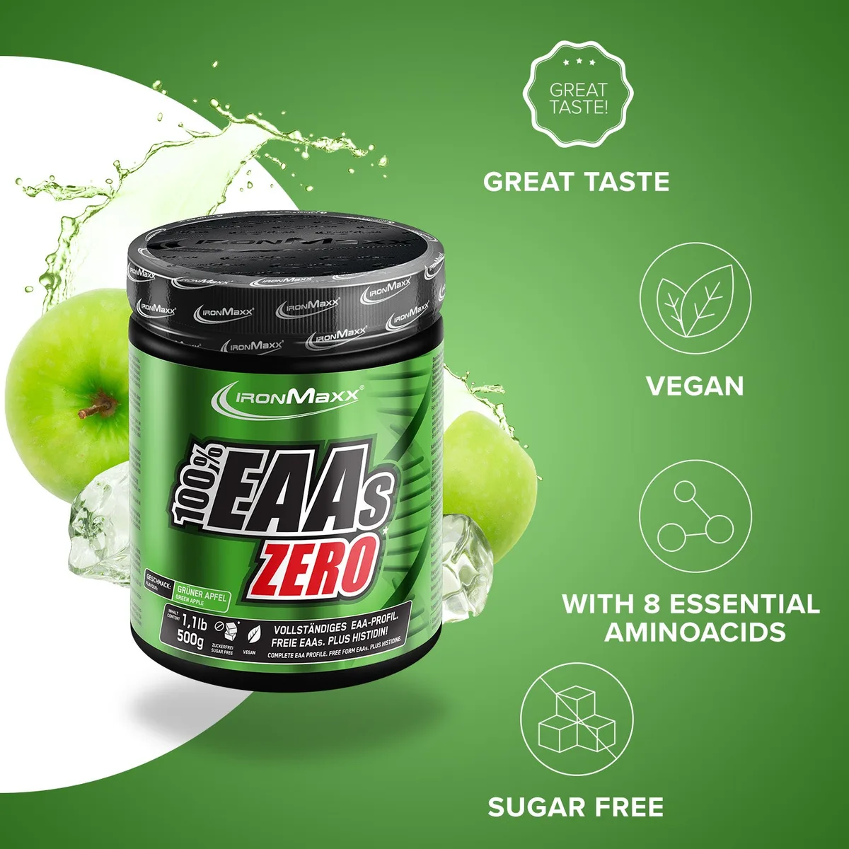 100% EAAs Zero (500g) - Green Apple – Bild 7
