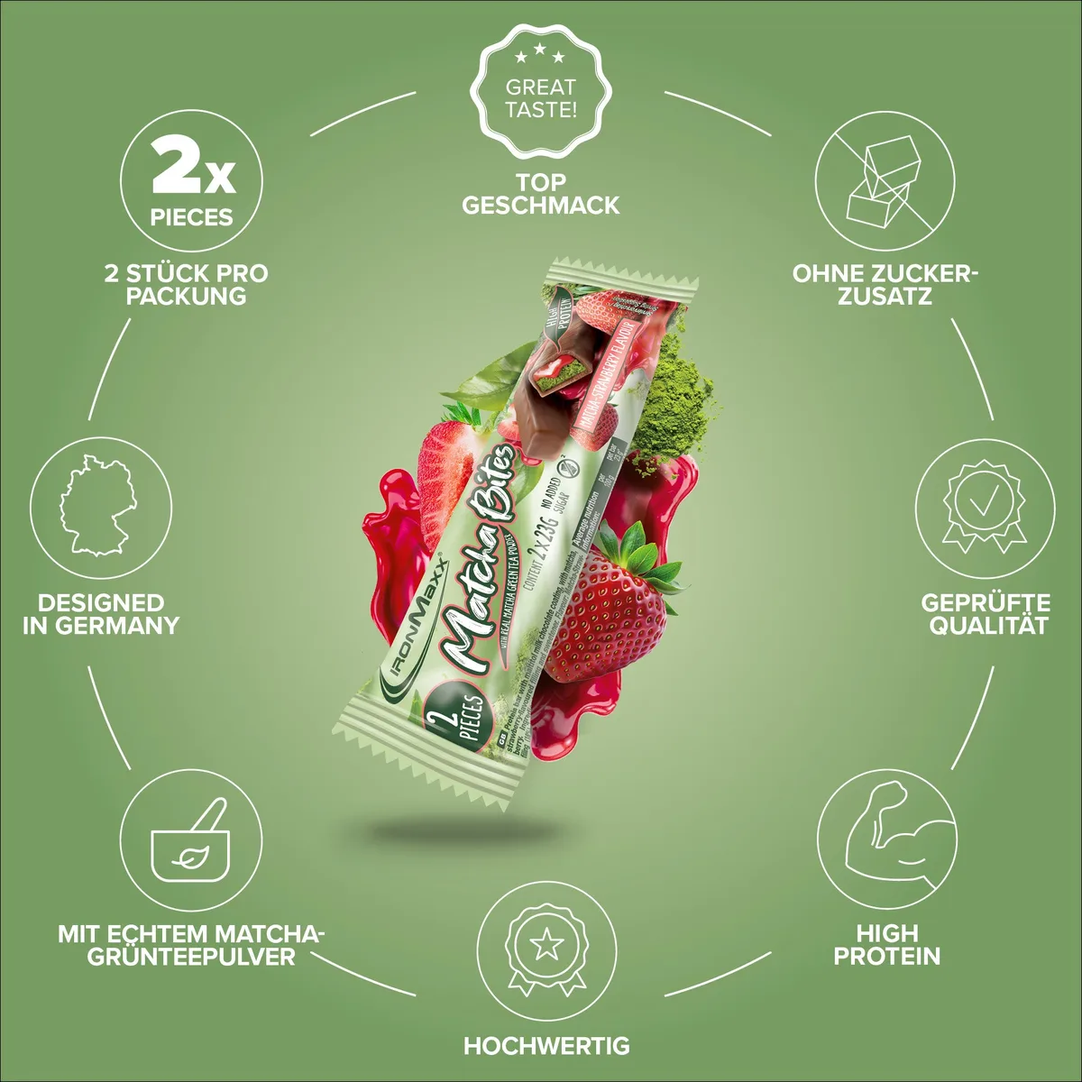 Matcha Bites (24x46g) - Matcha-Strawberry – Bild 6