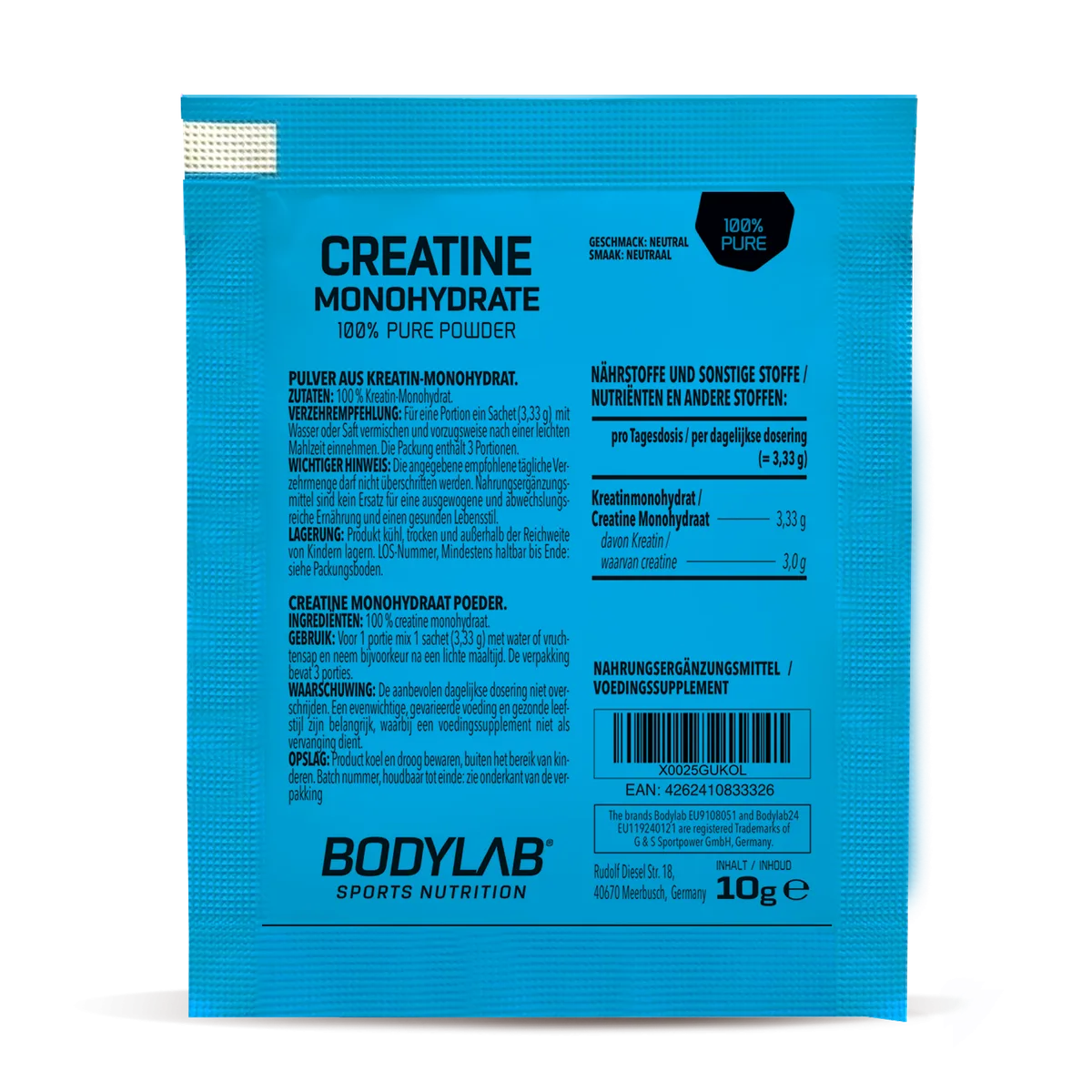 Creatine Monohydrate - 100% Pure Powder Probe (10g) – Bild 2