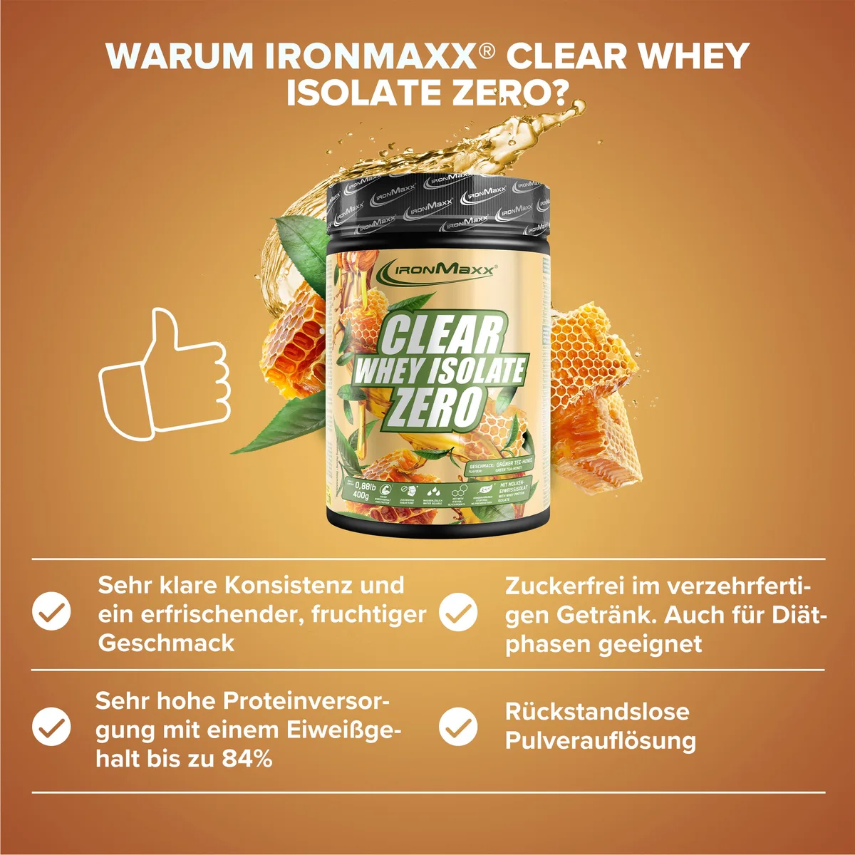 Clear Whey Isolate ZERO (400g) - Honey Green Tea – Bild 3