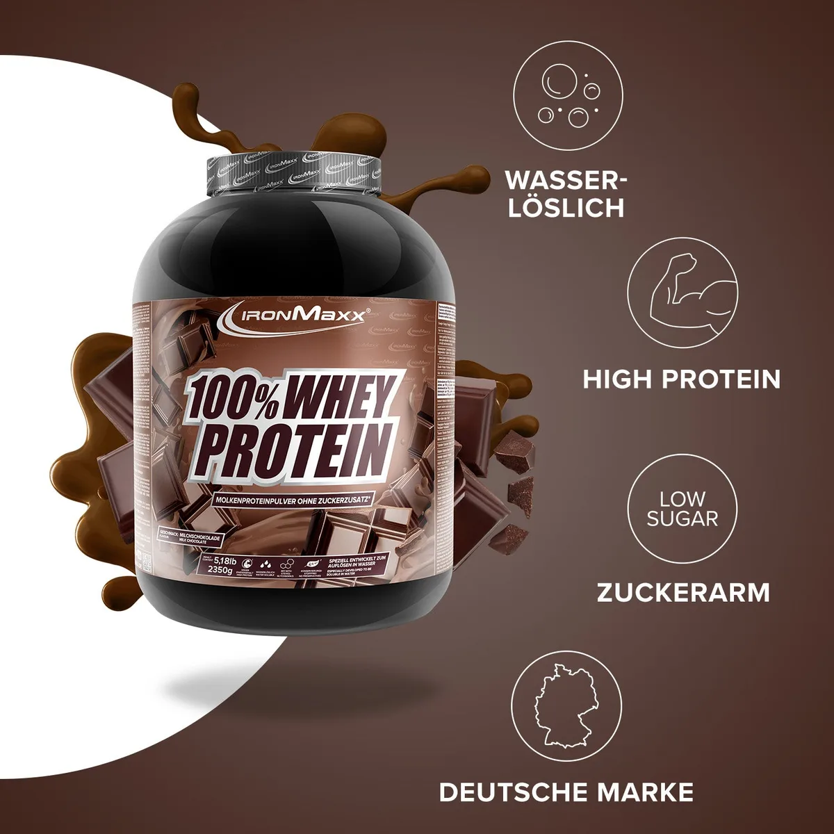 100% Whey Protein (2350g) - Milchschokolade – Bild 2