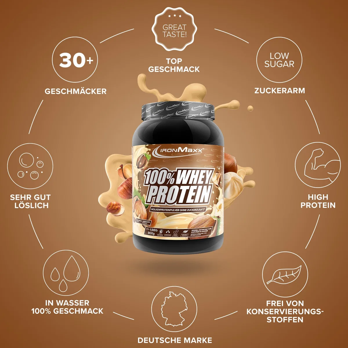 100% Whey Protein (900g) - Haselnuss – Bild 5
