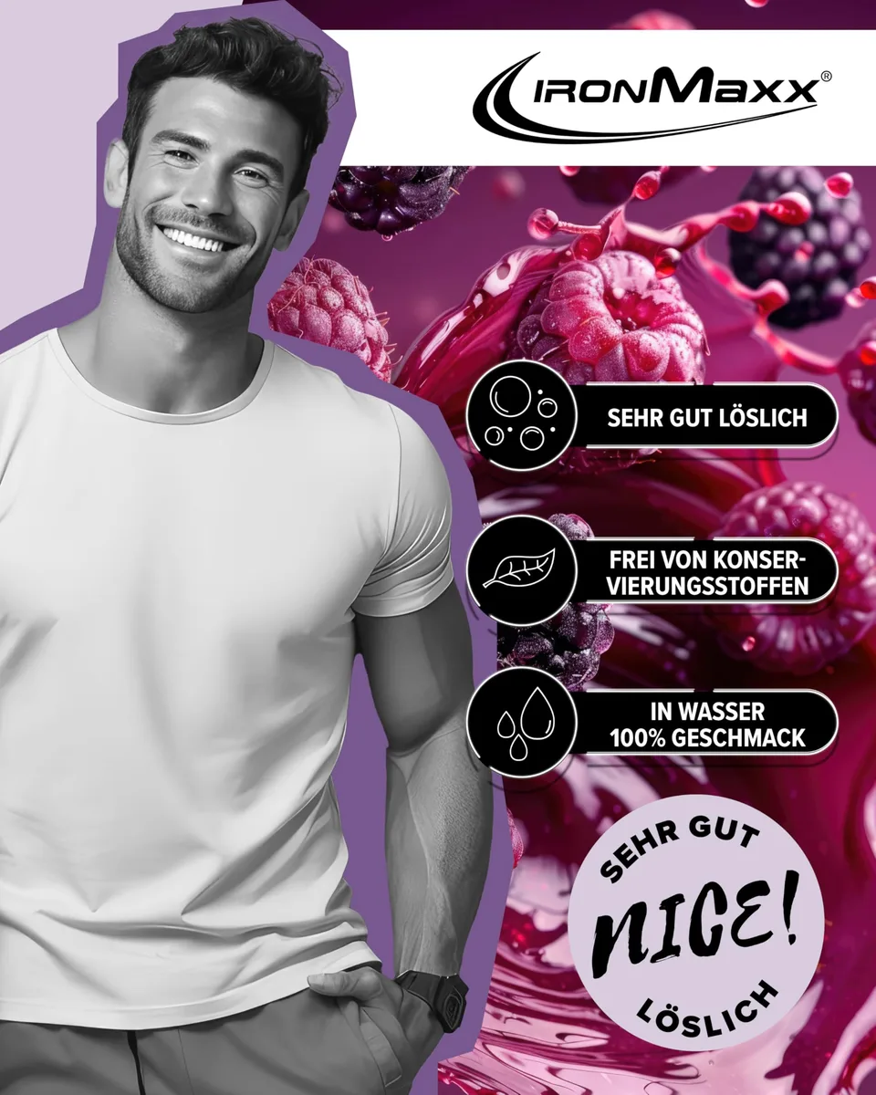 IronMaxx 100% EAAs Zero Wildberry 500g - EAAs Pulver hochdosiert, Vegan und zuckerfrei, 8 essentielle Aminosäuren zur Ergänzung deiner Sporternährung – Bild 6