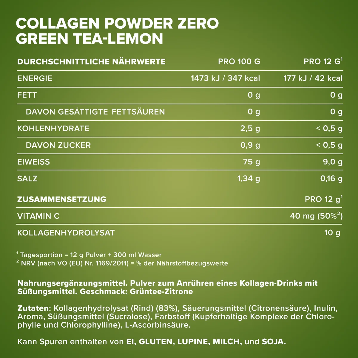 Collagen Powder Zero (250g) - Grüntee Zitrone – Bild 4