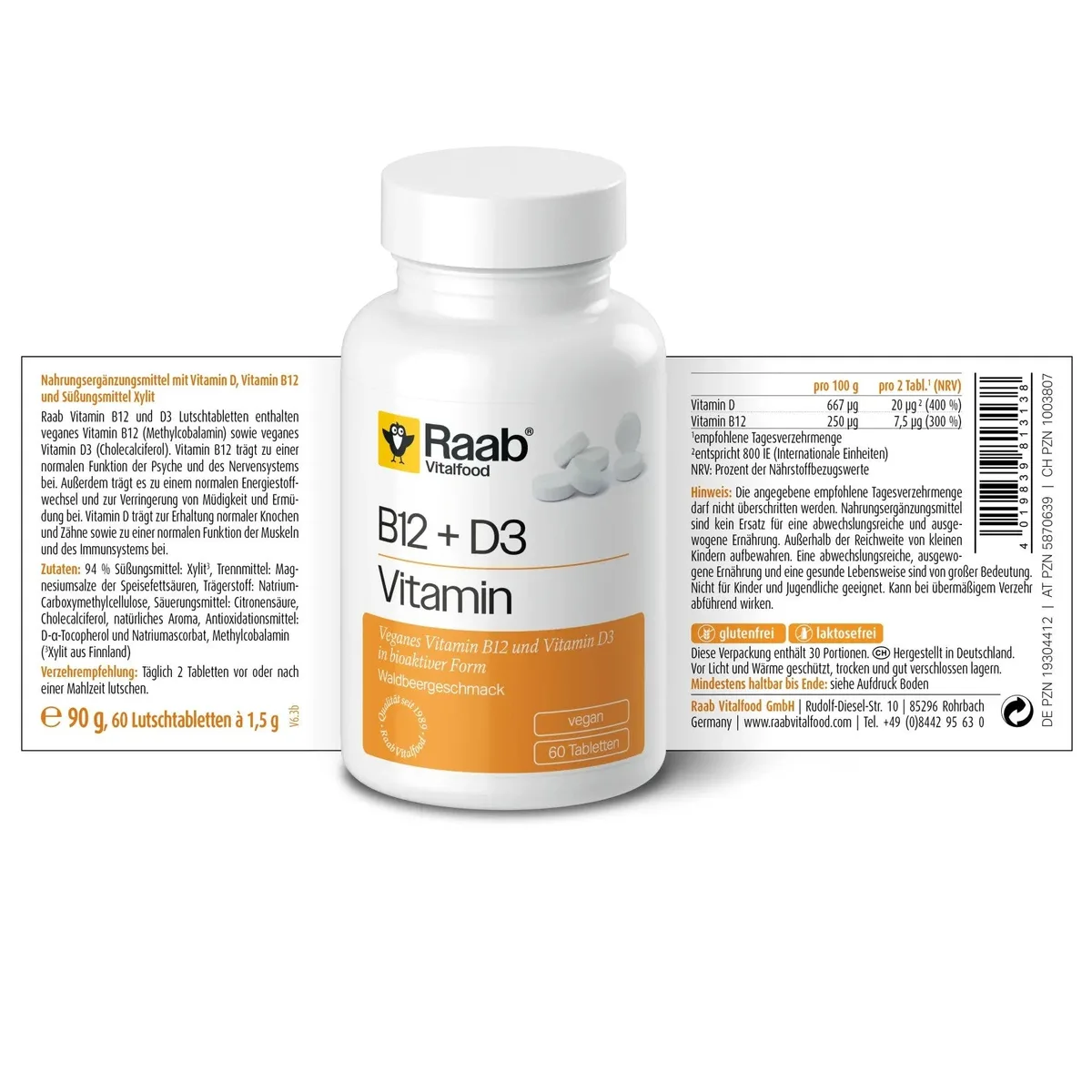 Vitamin B12 + D3 (60 Lutschtabletten) – Bild 2
