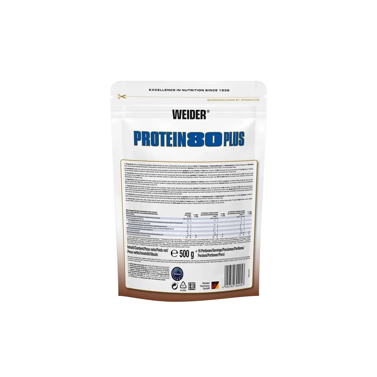 Weider - Protein 80 Plus - 4-Komponenten Protein Pulver - Hoher Proteingehalt mit 80% Eiweiß - Cremige Shakes mit Calcium & Vitamin B6 - 500g - Brownie Double-Choc – Bild 5