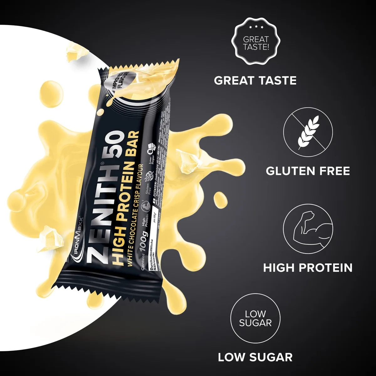 ZENITH® 50 Protein Riegel (12x100g) - Weiße Schokolade Crisp – Bild 8