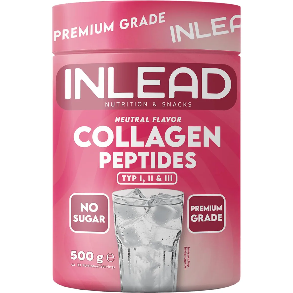 INLEAD - Collagen Peptides | Kollagen Pulver zur täglichen Ergänzung für Haut, Gelenke & Bindegewebe | Perfekte Löslichkeit & Natürlicher Geschmack ohne Aromen - 500g (Geschmacksneutral)