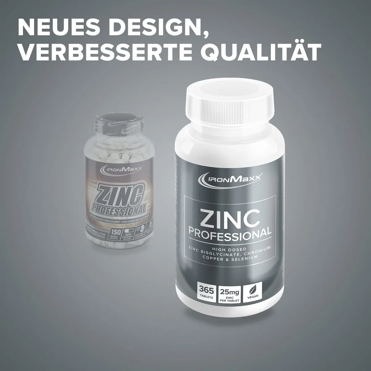 IronMaxx Zinc Professional - 365 vegane Zink-Tabletten hochdosiert | 25mg Zink pro Tablette | Zink Nahrungsergänzungsmittel mit Kupfer, Selen und Chrom – Bild 2