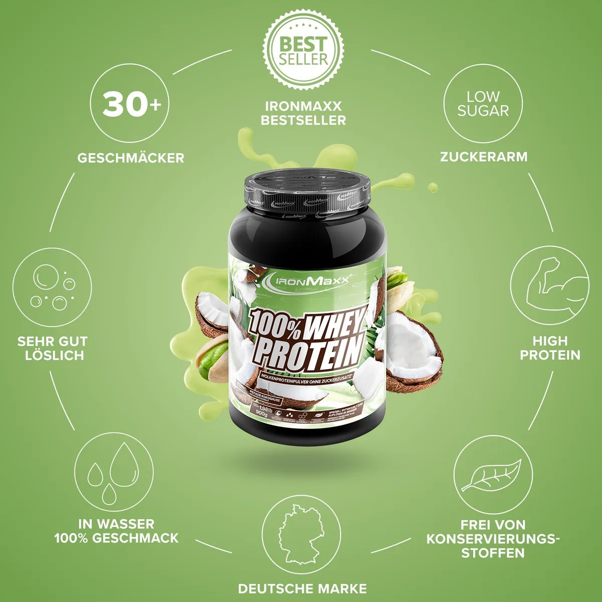 100% Whey Protein (900g) - Pistazie Kokos – Bild 5