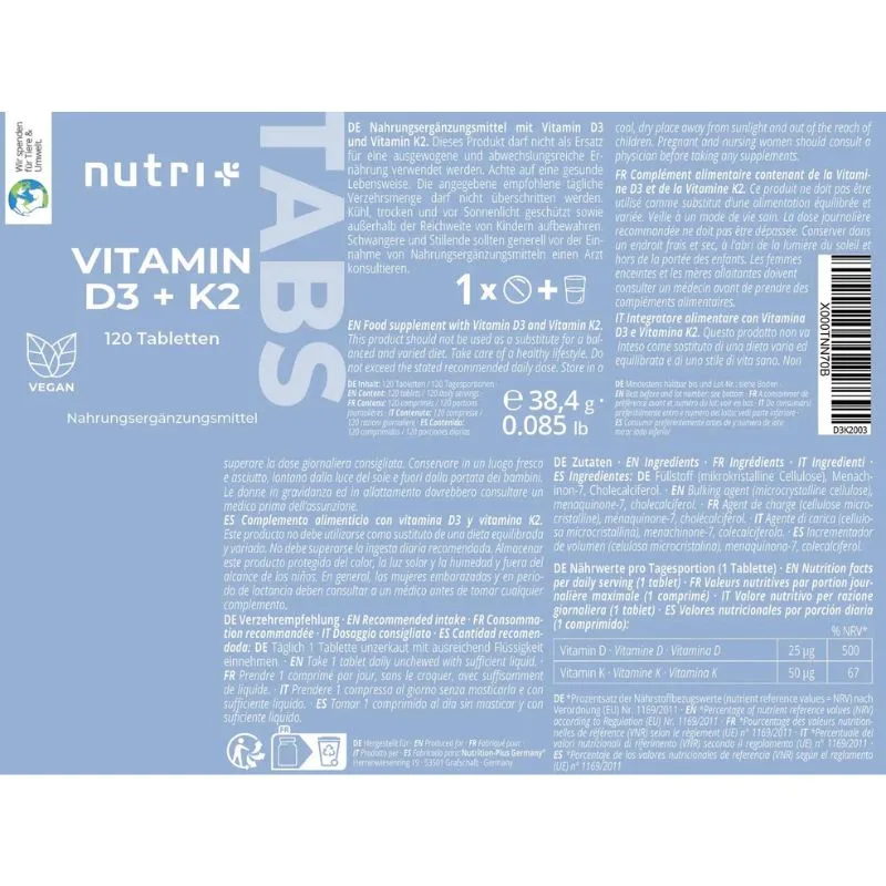 Nutri-Plus Vegan D3 + K2 Depot Tabletten