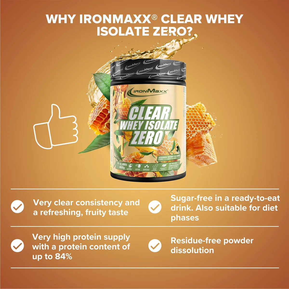 Clear Whey Isolate ZERO (400g) - Honey Green Tea – Bild 8