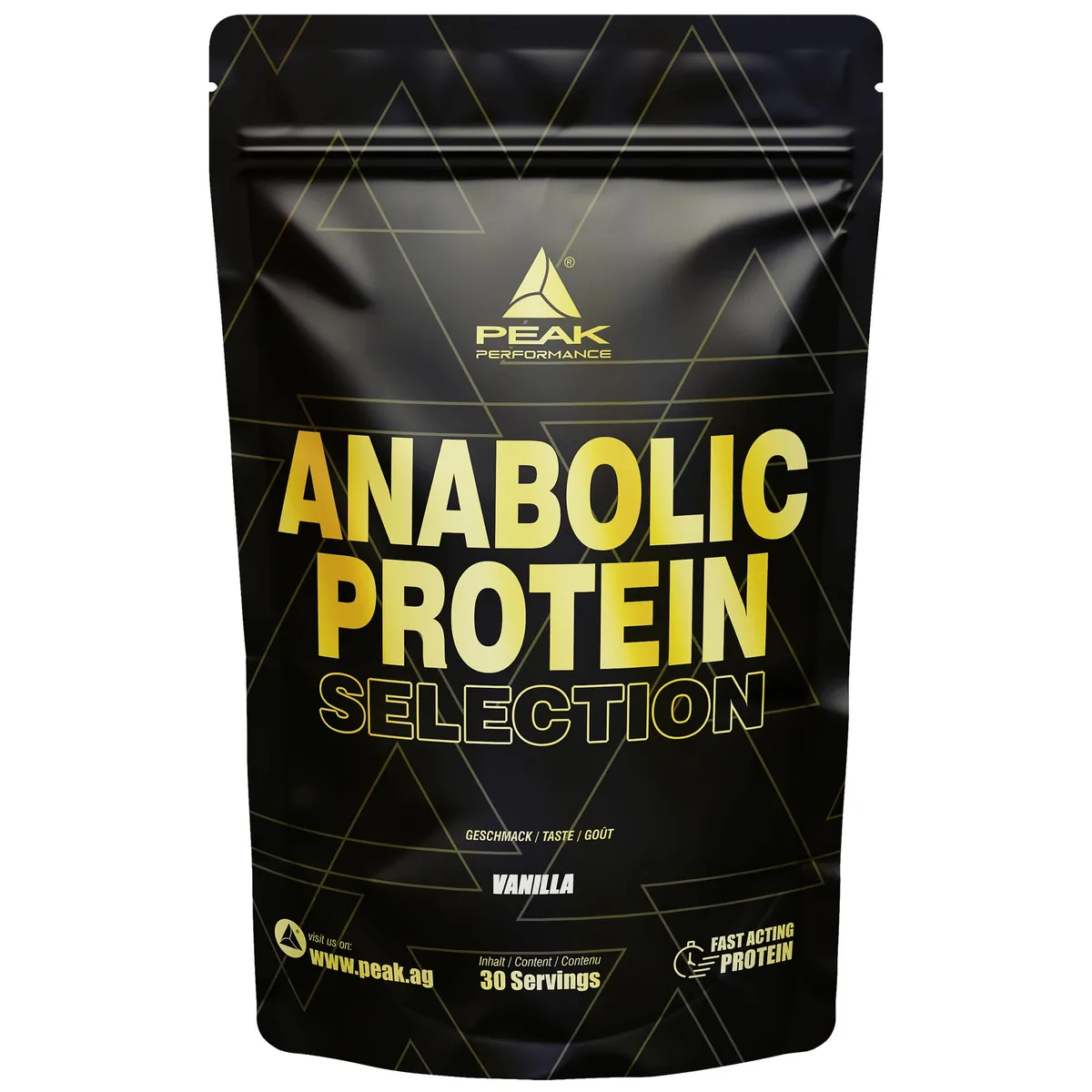 PEAK Anabolic Protein Selection - 900g Geschmack Vanilla I 30 Portionen I Proteinquelle: Whey Isolat, Konzentrat, Hydrolysat, Sojaprotein I Zugesetztes L-Leucin I Muskelaufbau