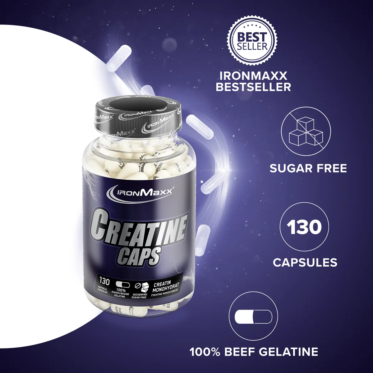 Creatine Caps Monohydrat - 130 Kapseln – Bild 2