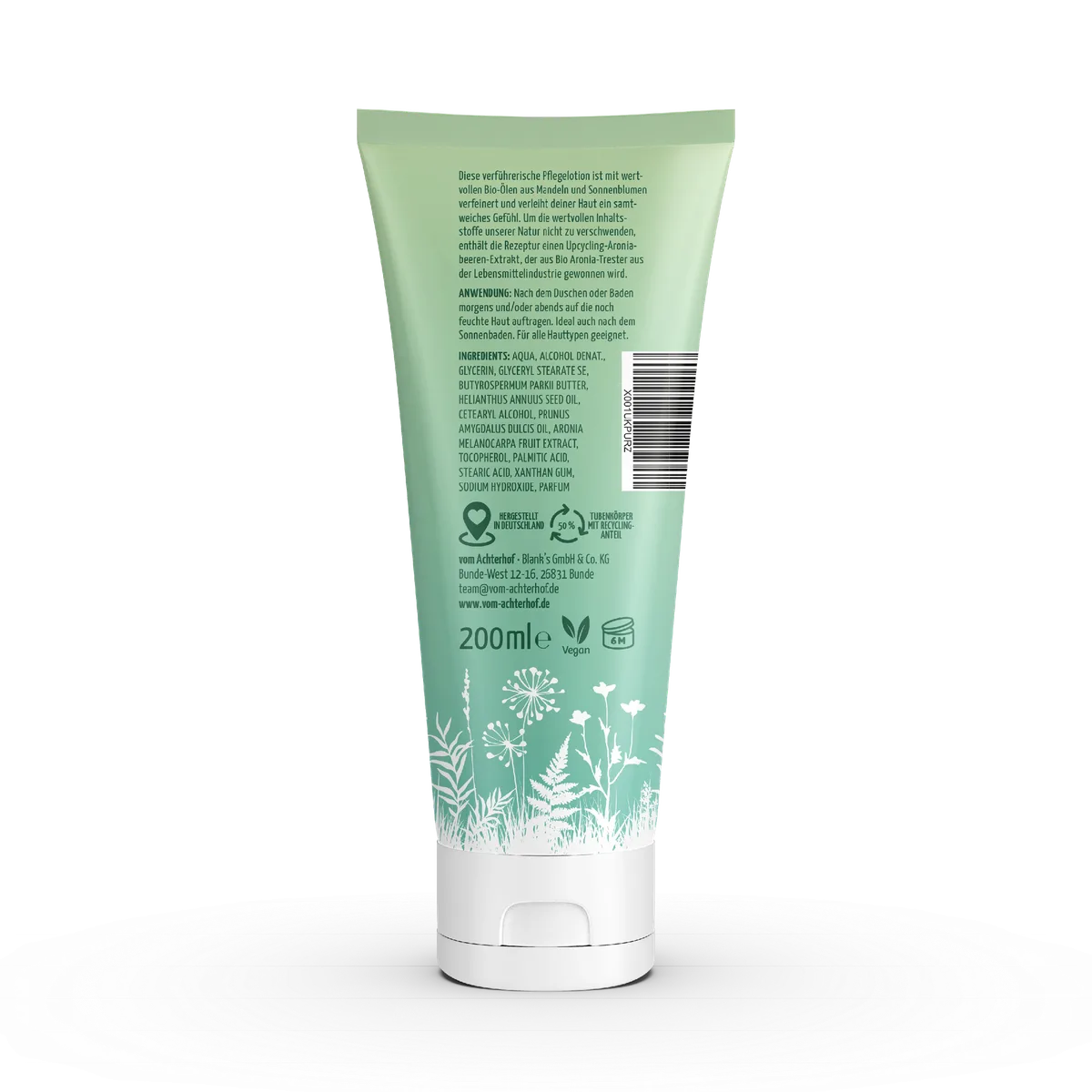Körperlotion mit Bio Sonnenblumenöl + Bio Mandelöl und Bio Aroniabeerenextrakt (200ml) – Bild 2
