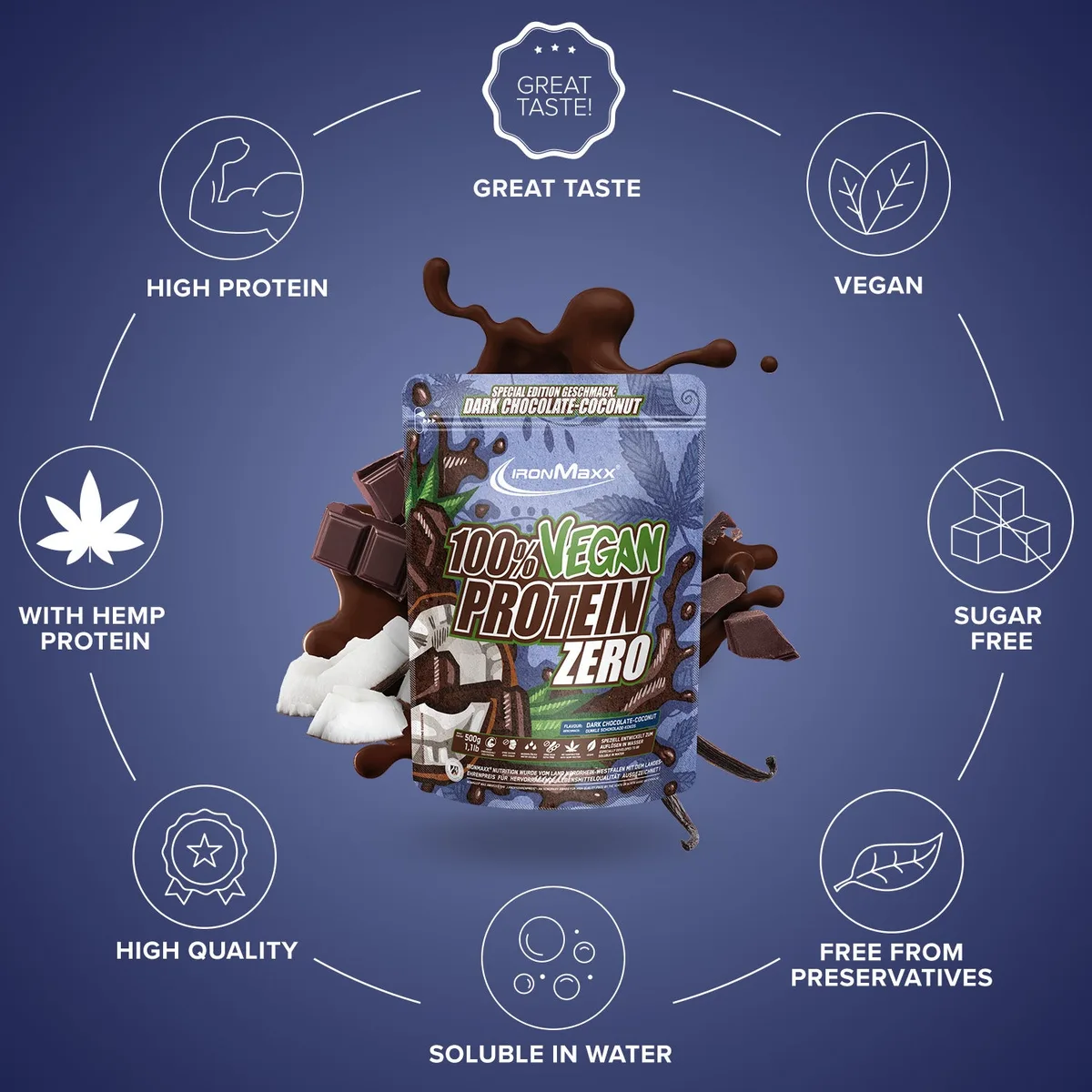 100% Vegan Protein Zero (500g) - Dark Chocolate Coconut – Bild 4