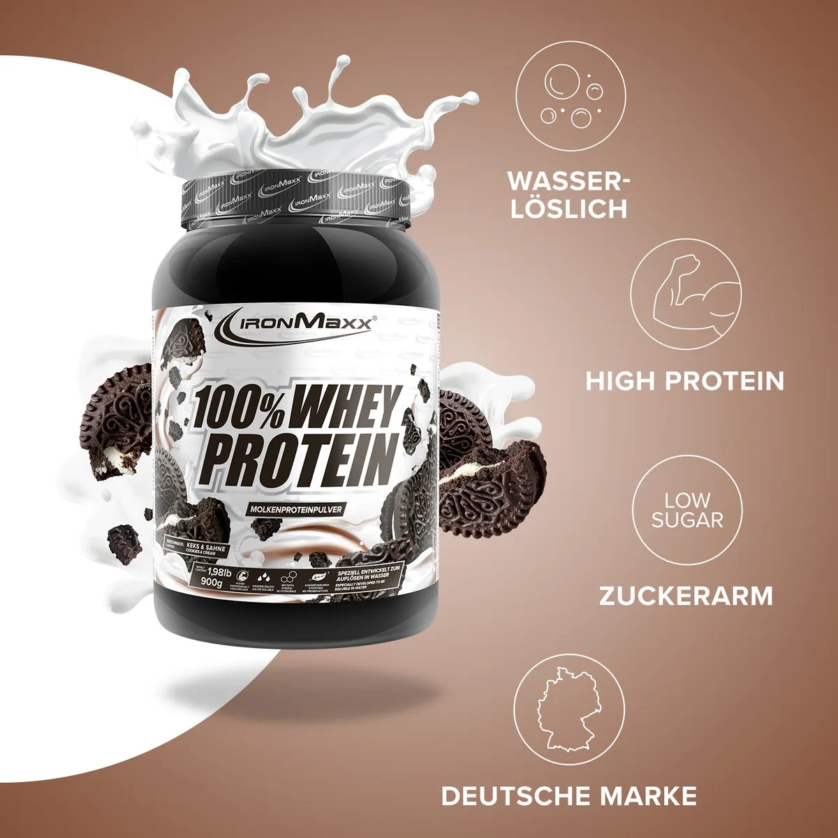 100% Whey Protein (900g) - Cookies and Cream – Bild 2