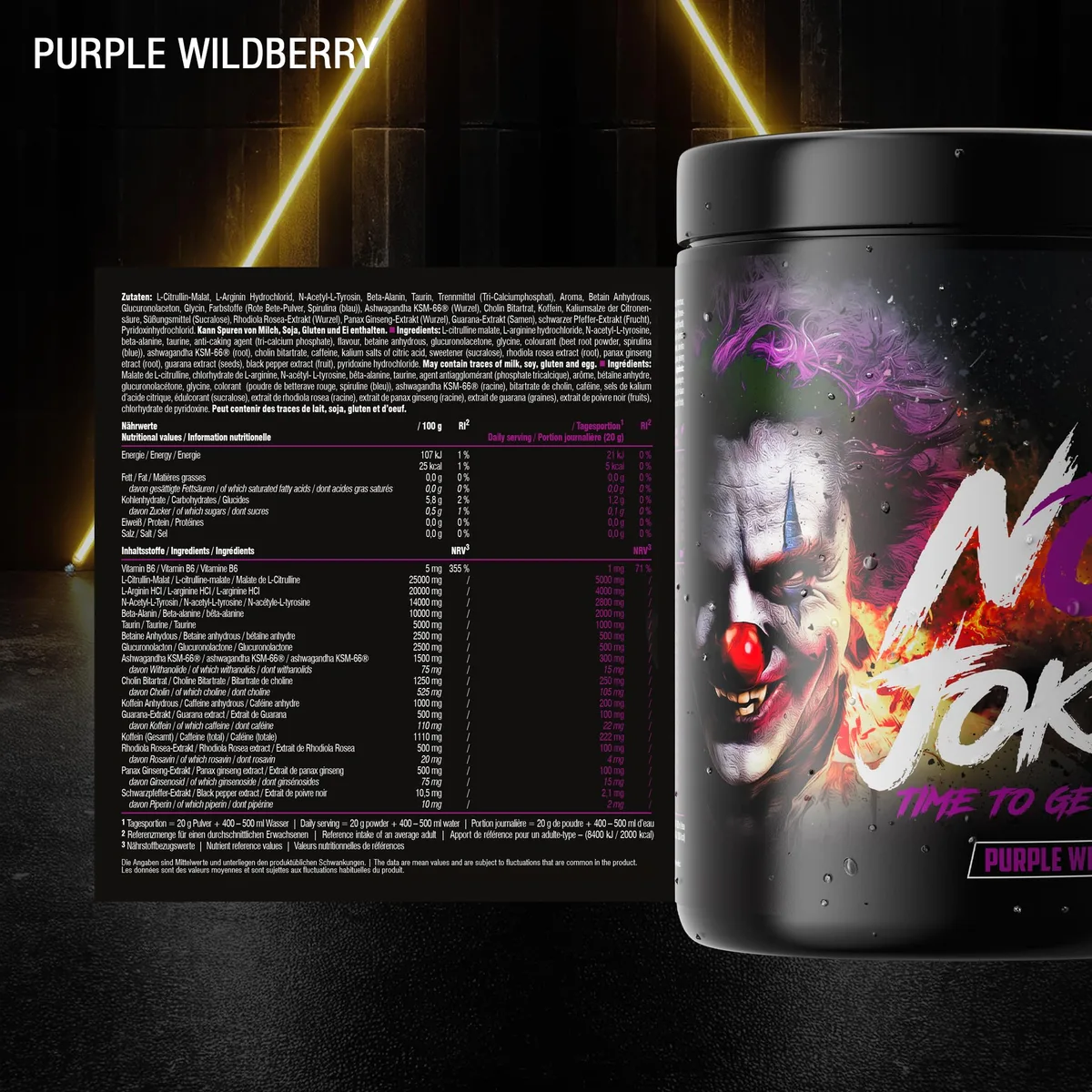 PEAK No Jokes - 600g Geschmack Purple Wildberry I 30 Portionen I Concentrated Pre Workout Booster mit L-Citrullin, L-Arginin HCl, Koffein und Beta Alanin für Pump und Fokus I vegan – Bild 2
