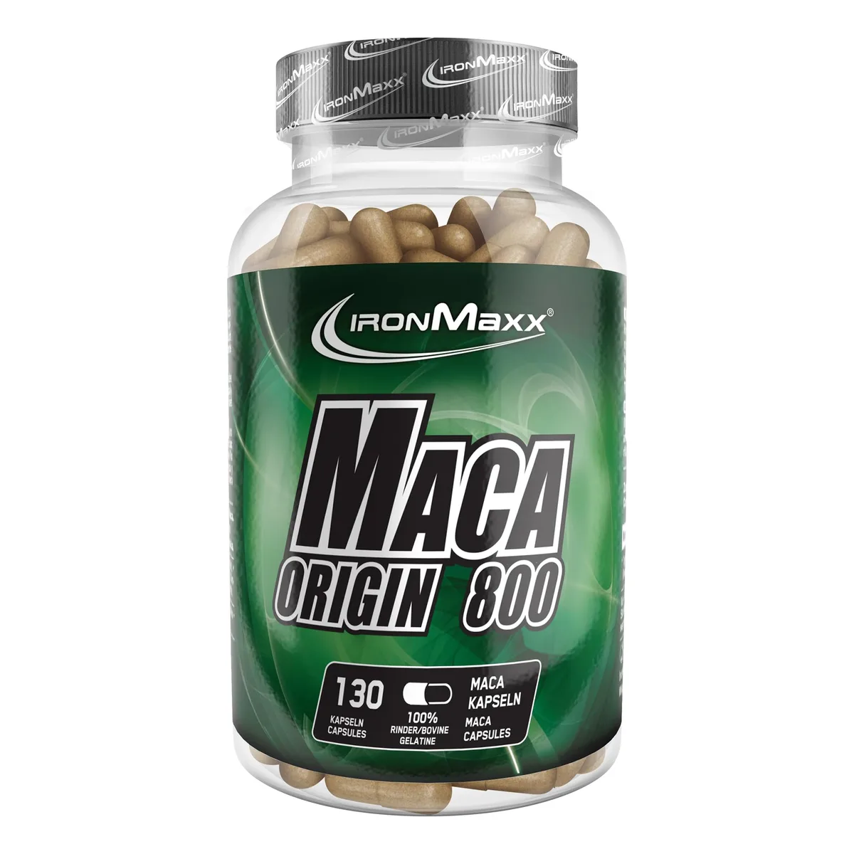 IronMaxx Maca Origin – Hochdosierte Maca Kapseln 130 Stück | 800 mg Reiner Maca Extrakt aus Peru | Vegan, Pflanzlich & Premium Qualität