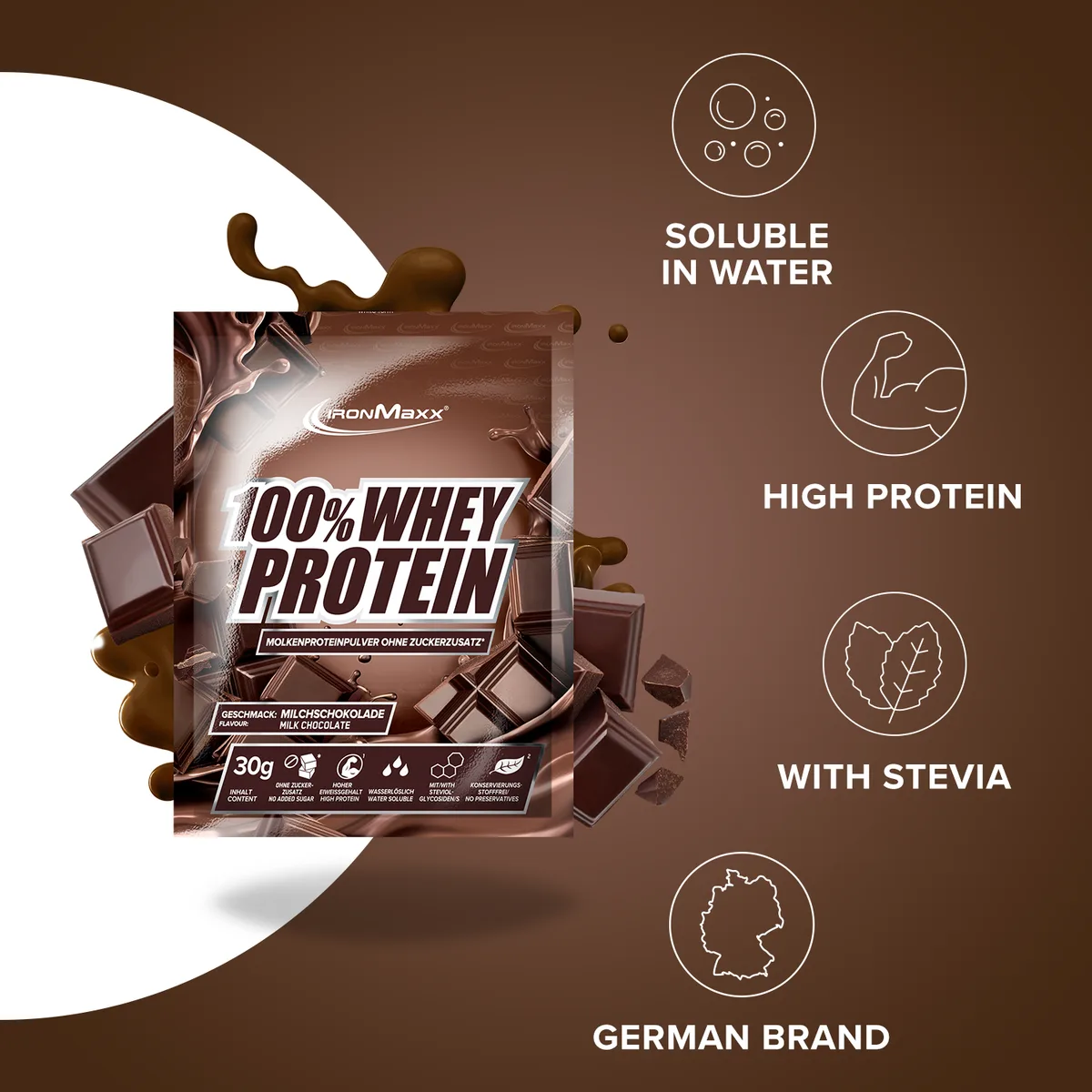 100% Whey Protein (10x30g) - Milchschokolade – Bild 2