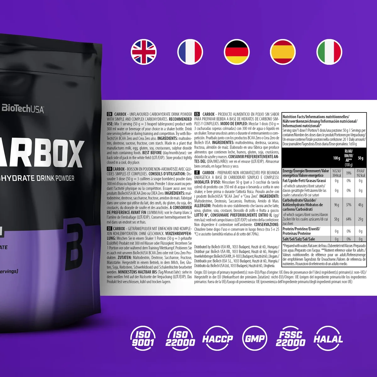 BioTechUSA Carbox, Getränkepulver mit 5 verschiedenen Arten an Kohlehydraten, 1 kg, ohne Geschmack – Bild 4