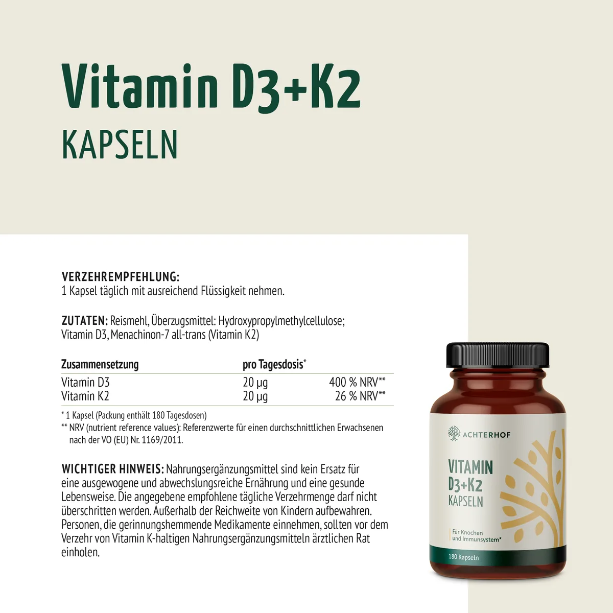 Vitamin D3+K2 Kapseln (180 Kapseln) – Bild 6