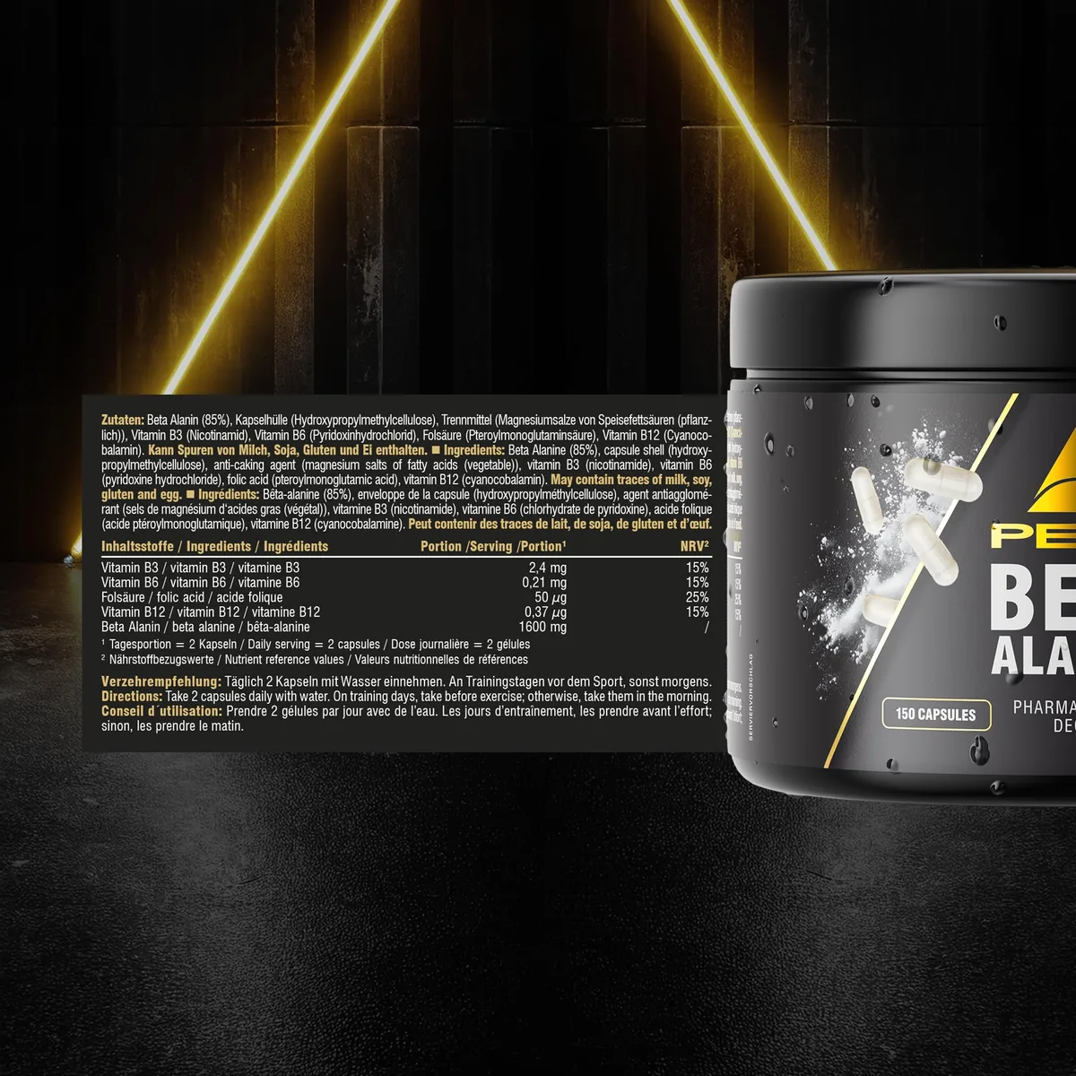 PEAK Beta Alanin - 150 Kapseln I Aminosäure I Muskeltraining I Muskelausdauer I zur täglichen Einnahme I Pre Workout I hochdosiert – Bild 2