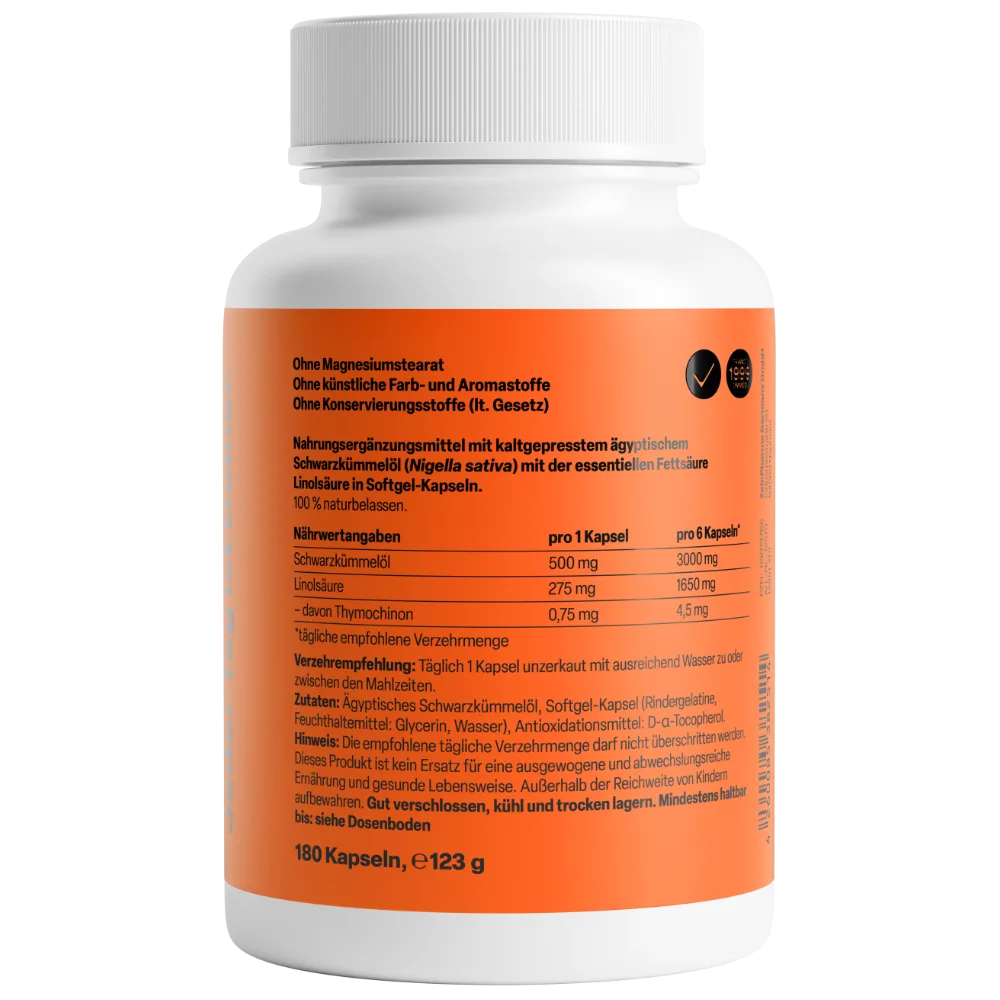 Ägyptisches Schwarzkümmelöl 500mg (180 Kapseln) – Bild 2