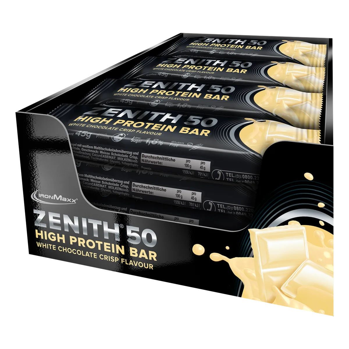 ZENITH® 50 Protein Riegel (16x45g) - White Chocolate Crisp