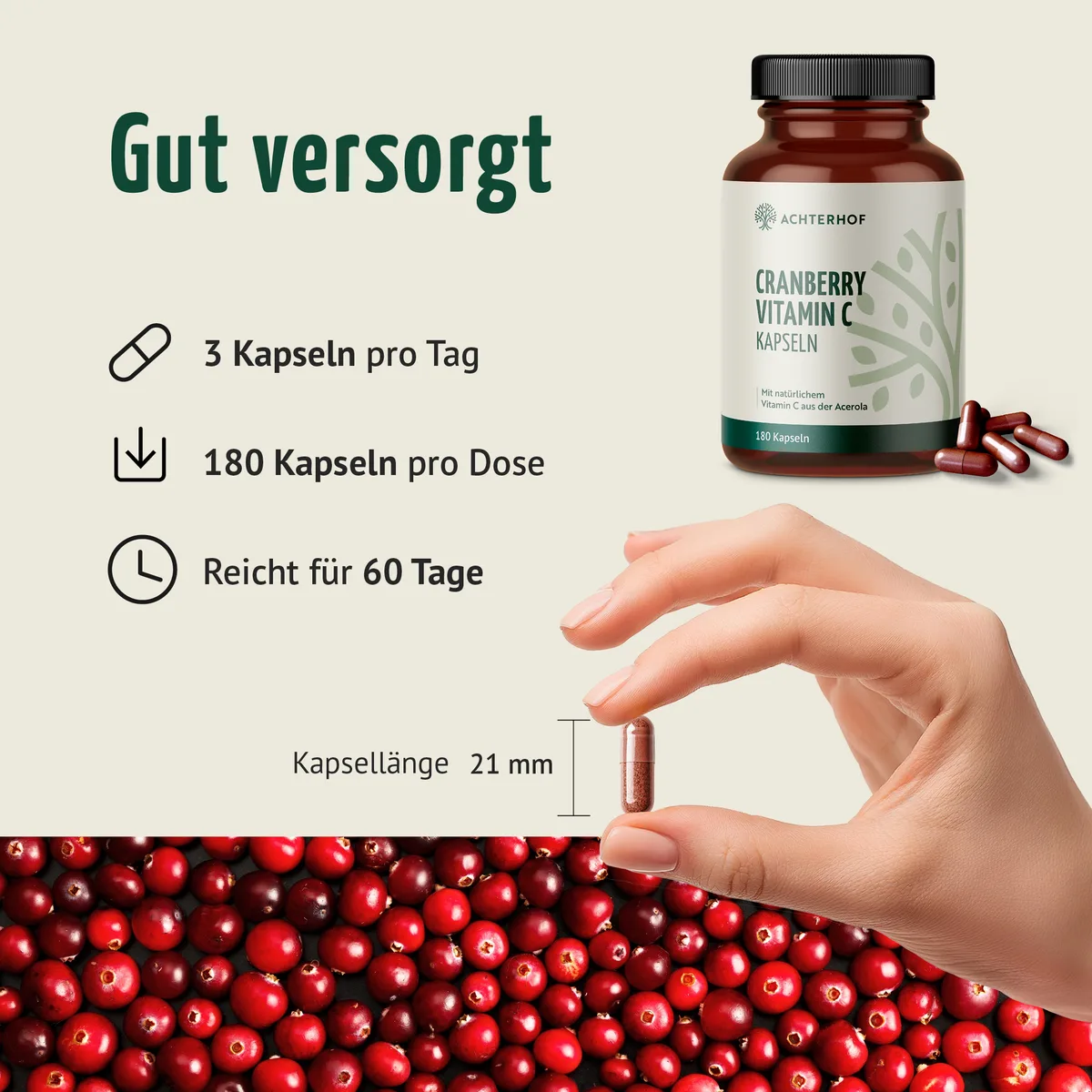Cranberry Vitamin C Kapseln (180 Kapseln) – Bild 4