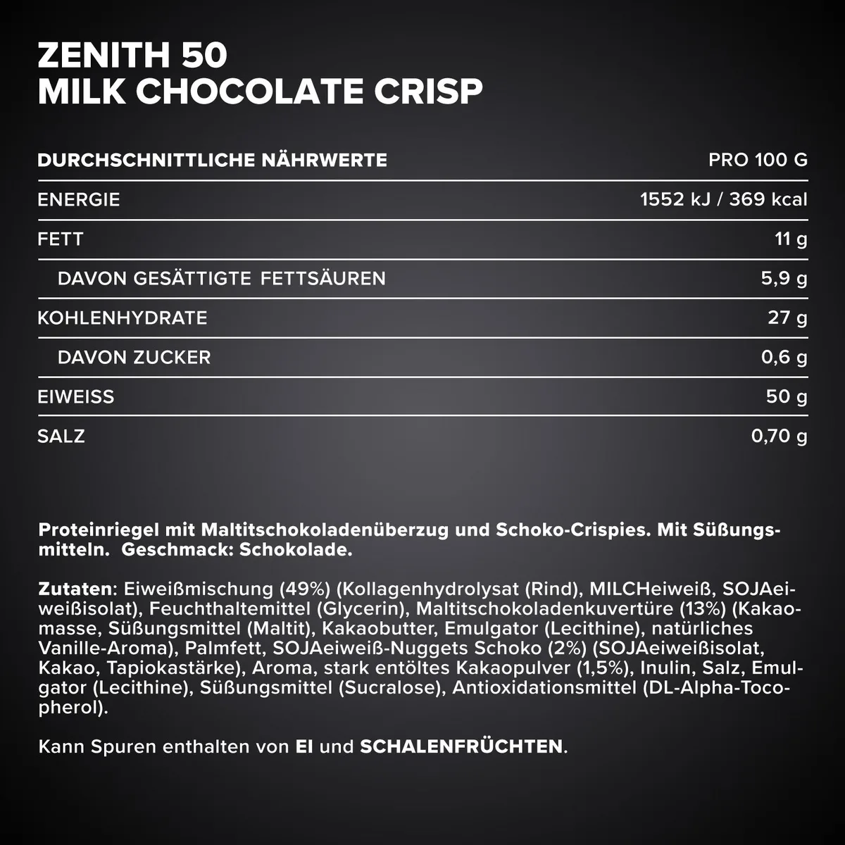 ZENITH® 50 Protein Riegel (100g) - Schokolade Crisp – Bild 4