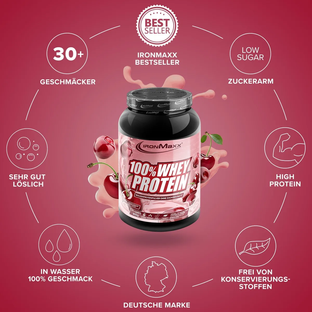 100% Whey Protein (900g) - Kirsche Yoghurt – Bild 5