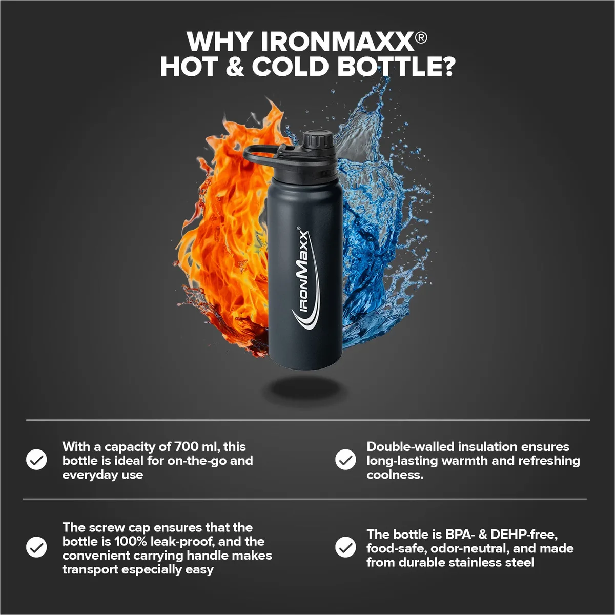 Hot & Cold Bottle Insulated Steel (800ml) - Deep Black – Bild 8