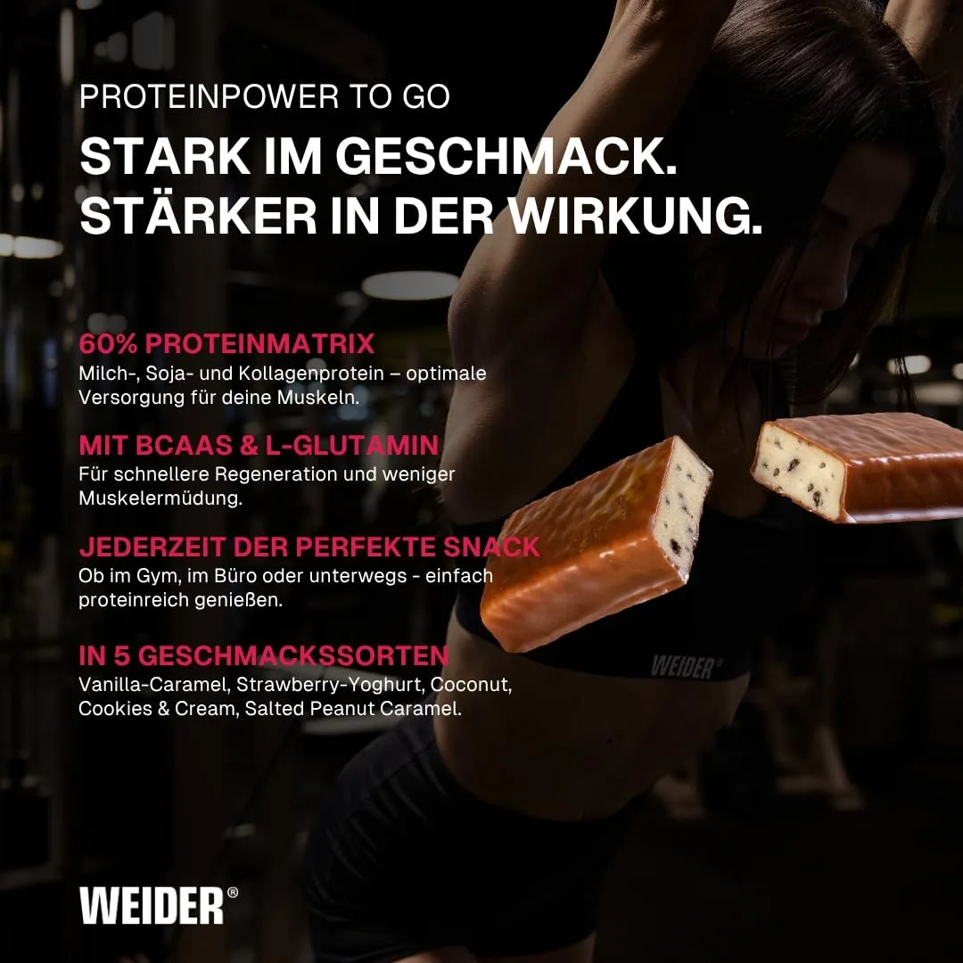 Weider 60% Proteinriegel - Hochproteinhaltiger Riegel mit 27g Protein, wenig Zucker, BCAAs & Zink - Ideal für Muskelwachstum - 24er Pack - Cookies & Cream – Bild 3