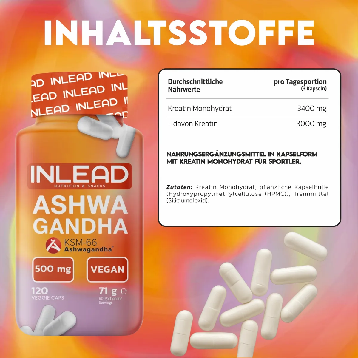 INLEAD - Ashwagandha KSM-66 | Hochwirksamer Ashwagandha-Extrakt für Stressabbau und Wohlbefinden - 120 Kapseln – Bild 3